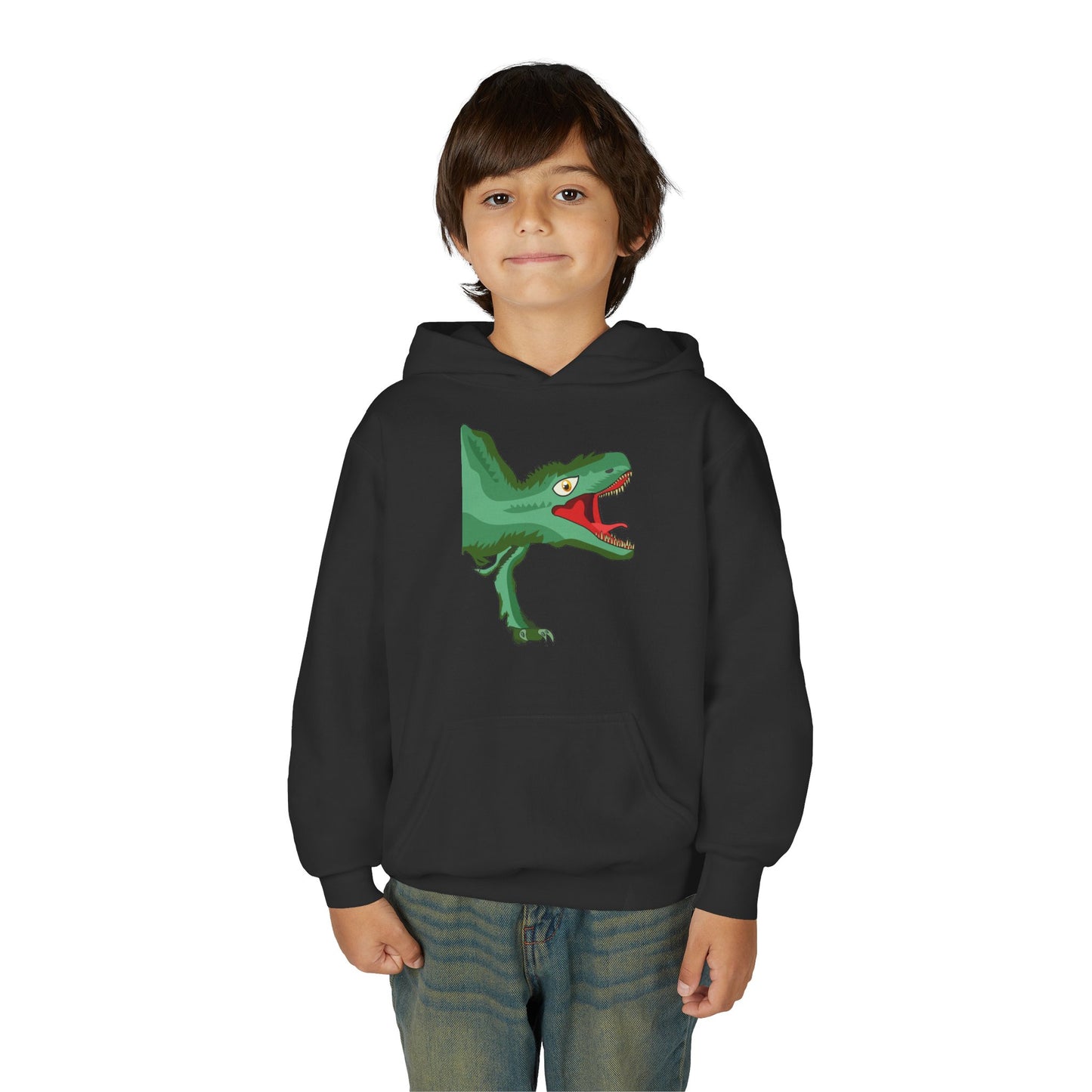 Youth Heavy Blend Hooded Sweatshirt -  Tyrannosaurus hunting