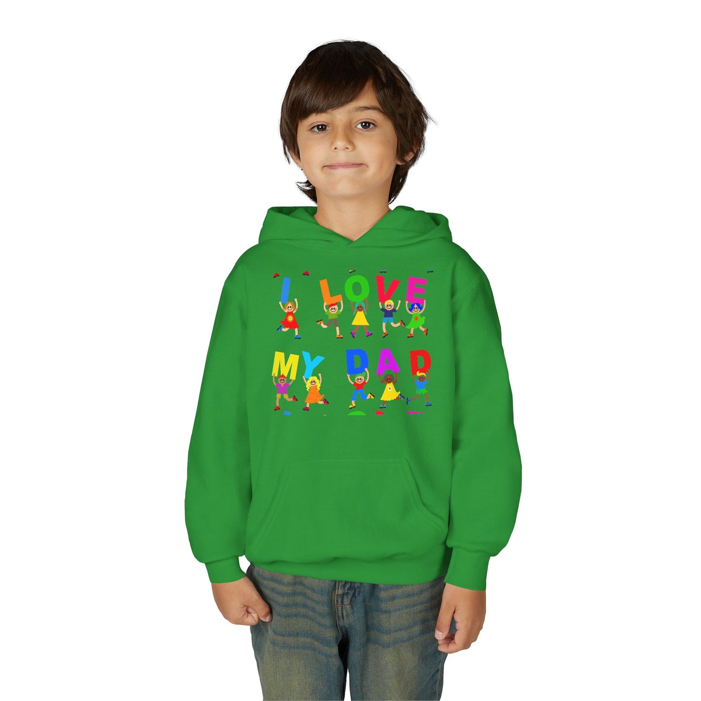 Youth Heavy Blend Hooded Sweatshirt - Kids showing i love my Dad