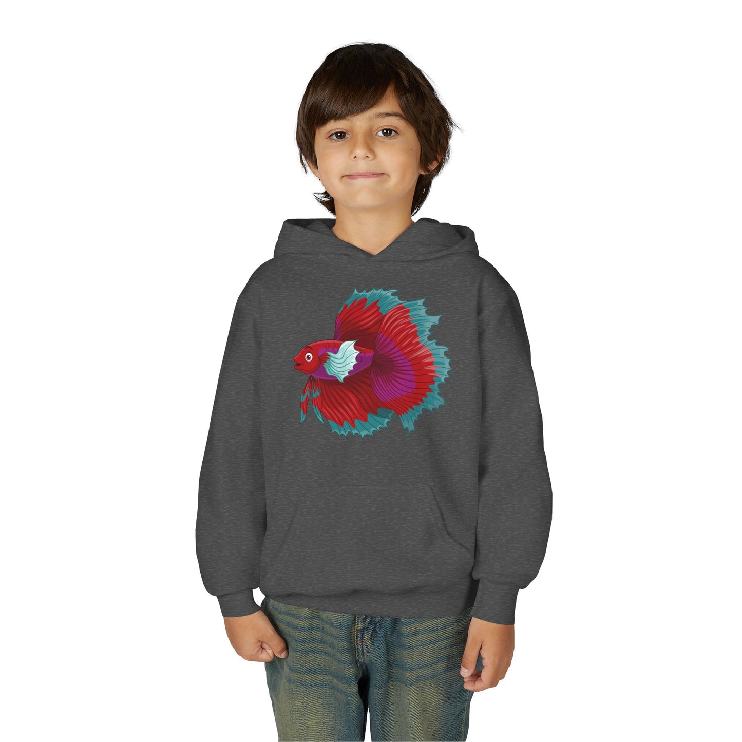 Youth Heavy Blend Hooded Sweatshirt - Red Siamese fighting fish