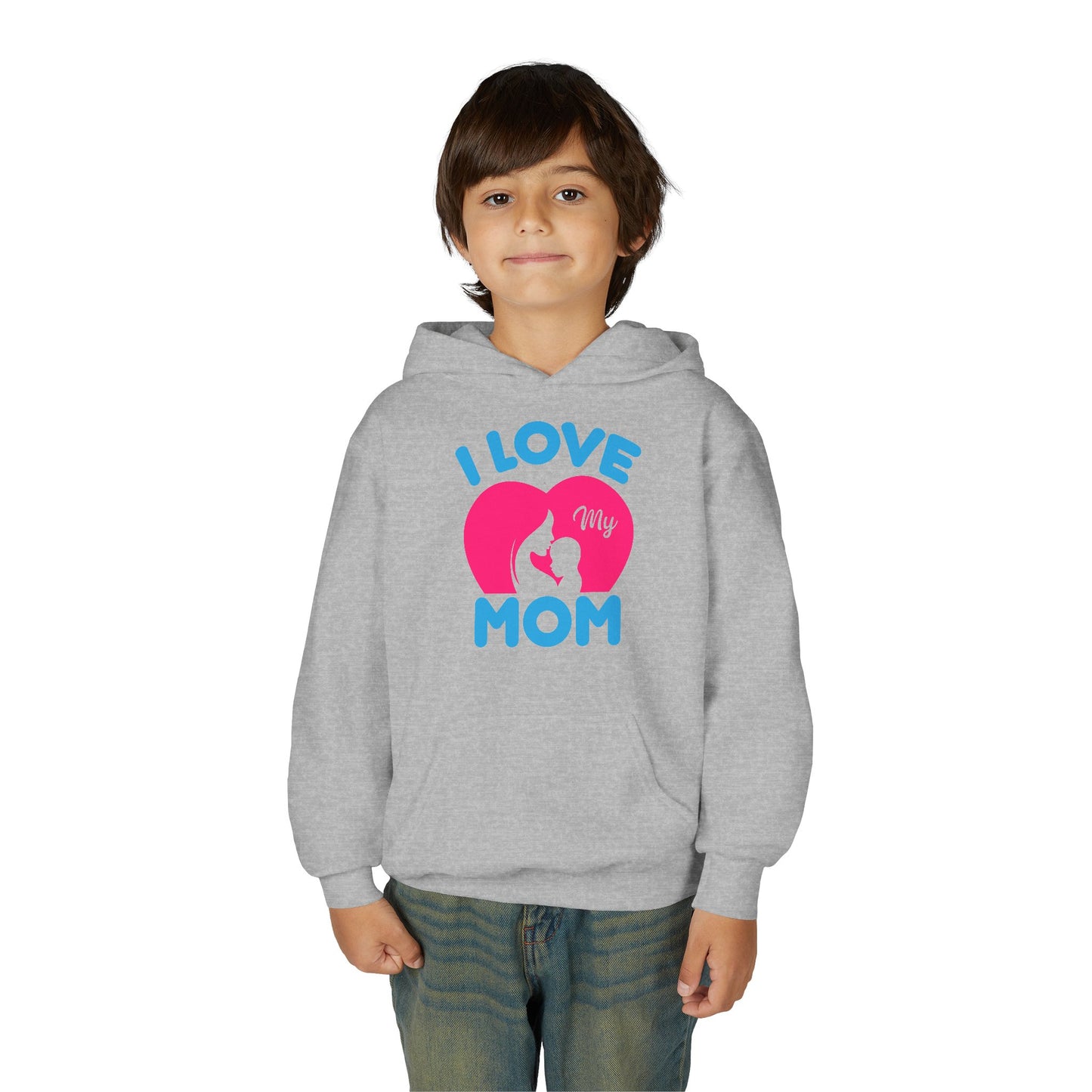 Youth Heavy Blend Hooded Sweatshirt -  i love my mom logo