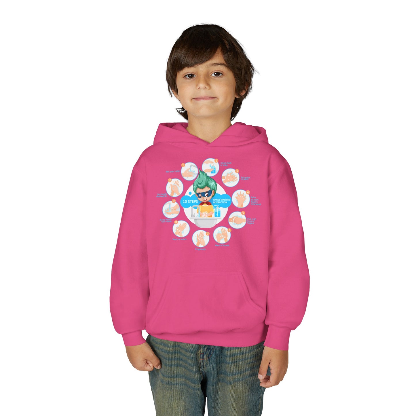 Youth Heavy Blend Hooded Sweatshirt - Super kiddo hand washing steps