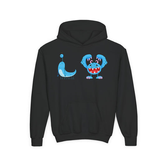 Youth Heavy Blend Hooded Sweatshirt - Joyful happy monsters Printify