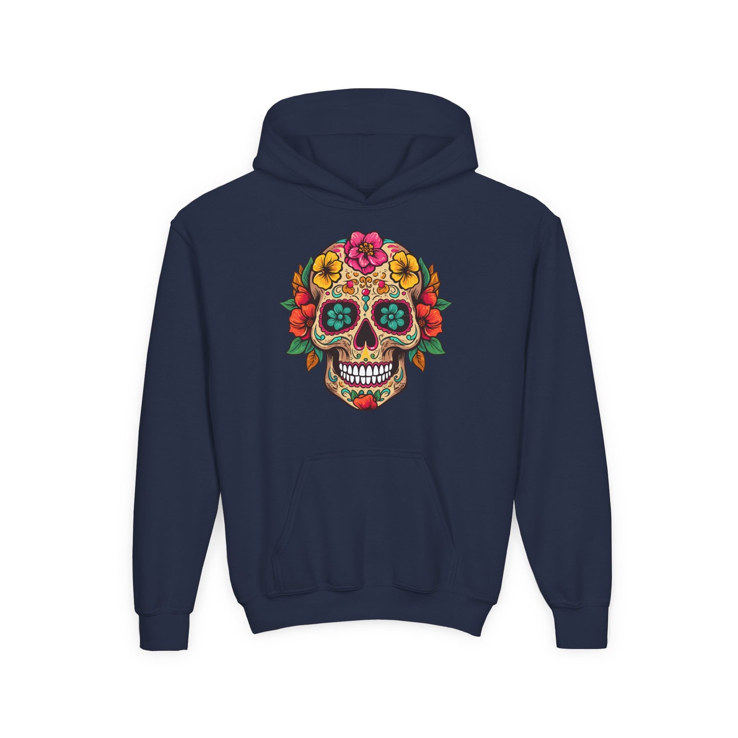 Youth Heavy Blend Hooded Sweatshirt - Colorful Skull Floral