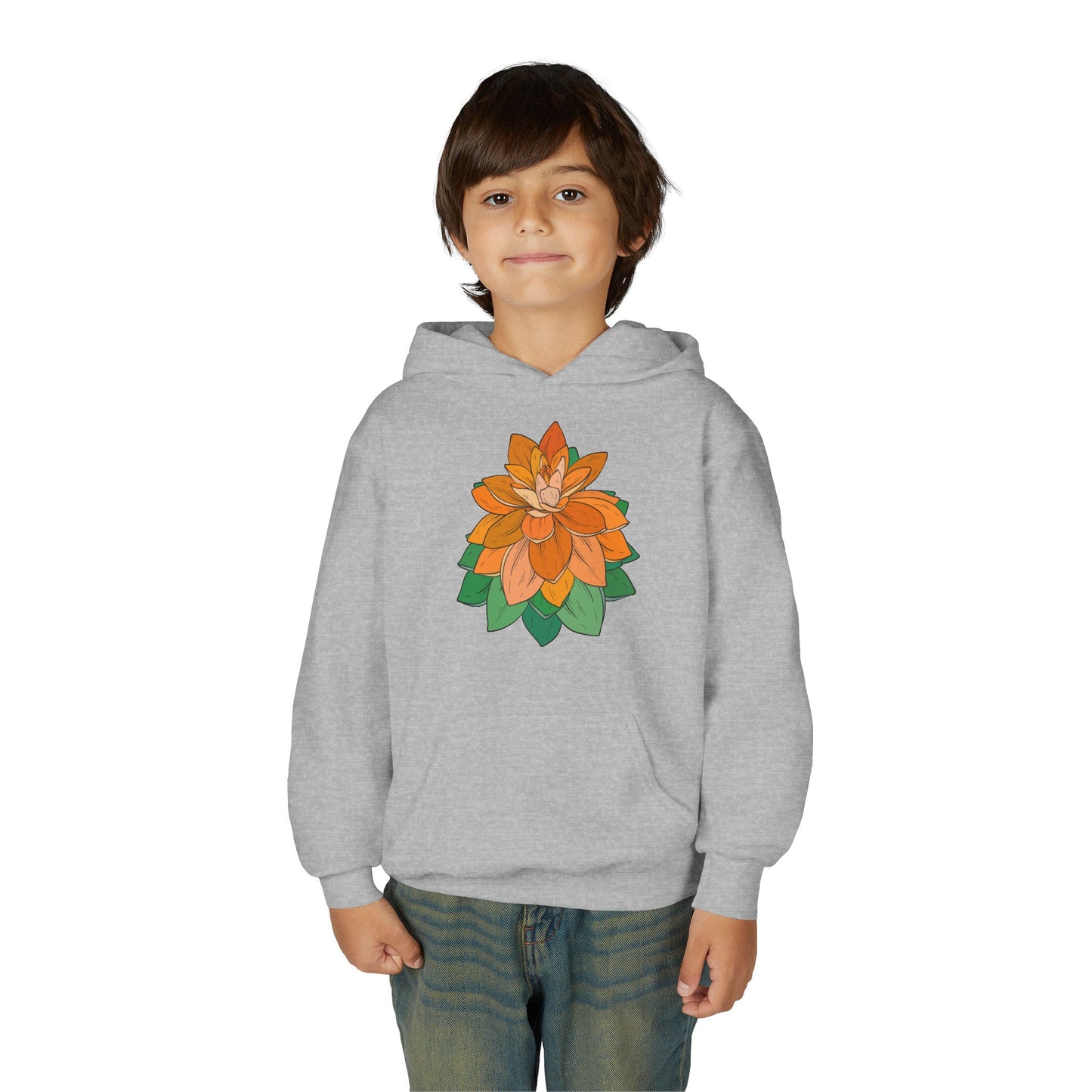 Youth Heavy Blend Hooded Sweatshirt - Orange flower