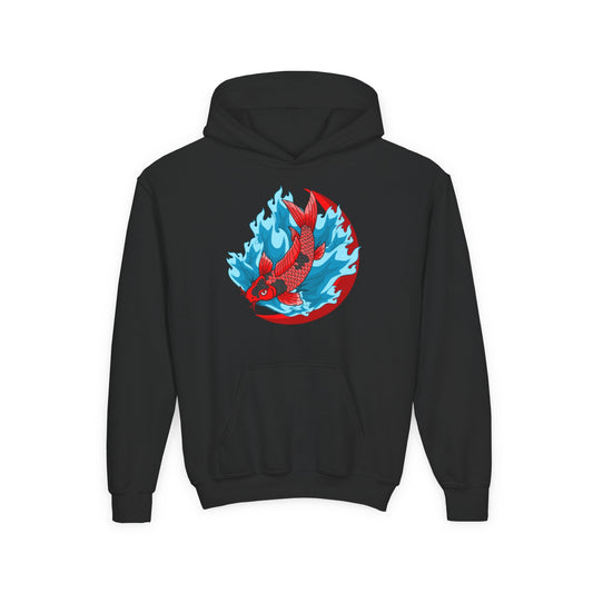 Youth Heavy Blend Hooded Sweatshirt - Red koi Printify