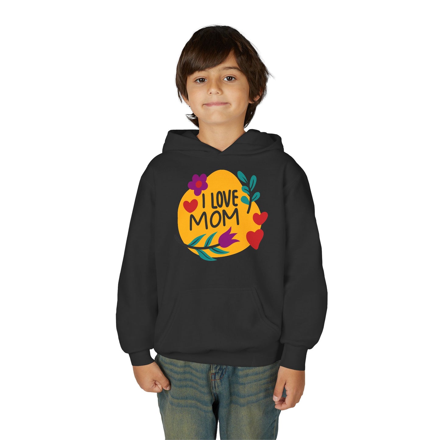 Youth Heavy Blend Hooded Sweatshirt - I love mom