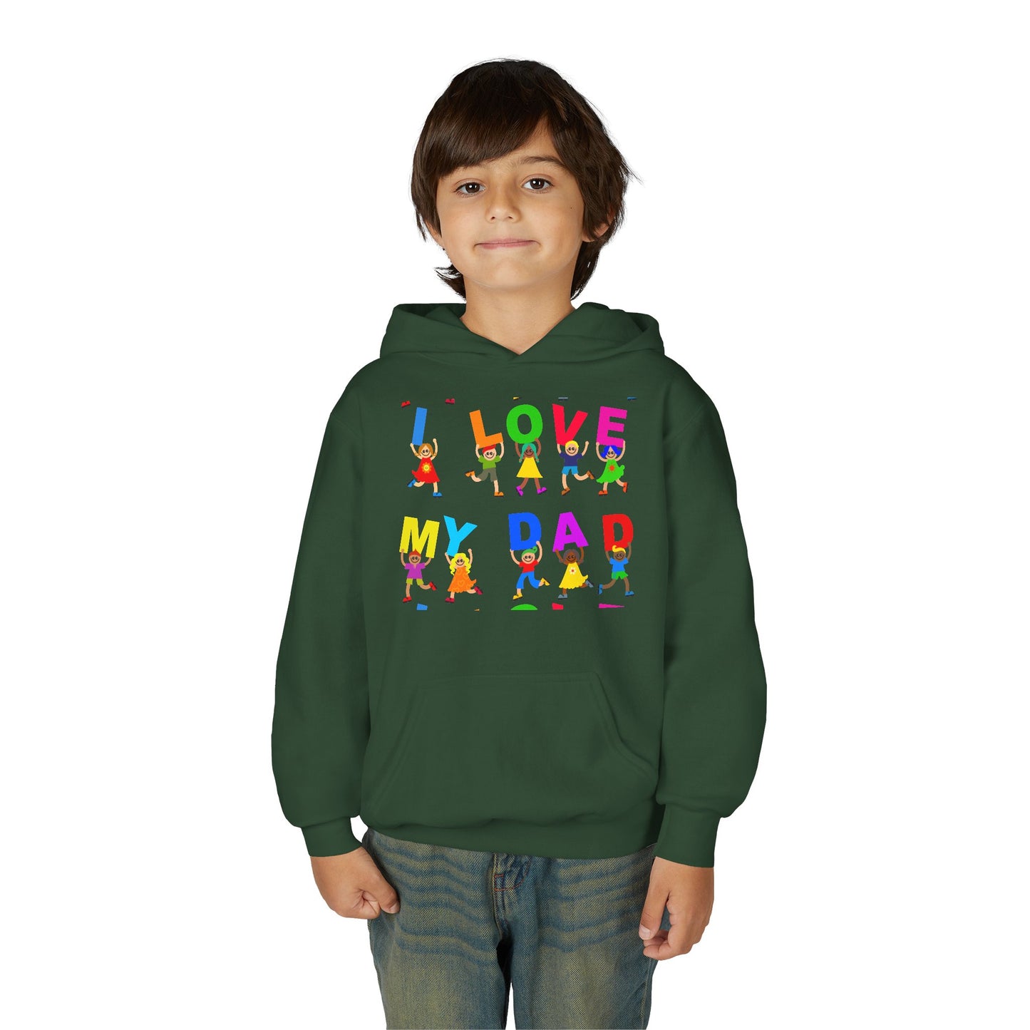 Youth Heavy Blend Hooded Sweatshirt - Kids showing i love my Dad