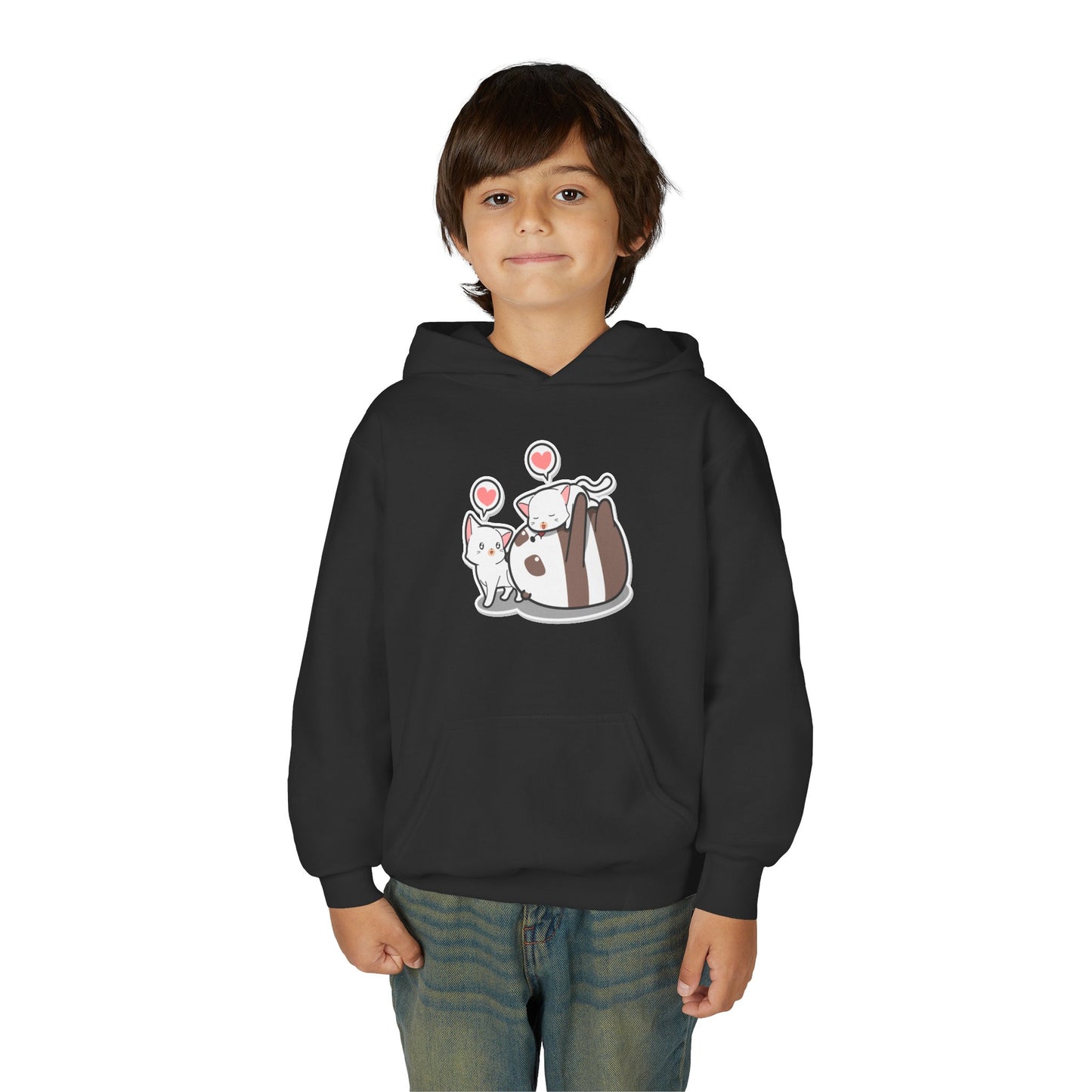 Youth Heavy Blend Hooded Sweatshirt - The panda and cat