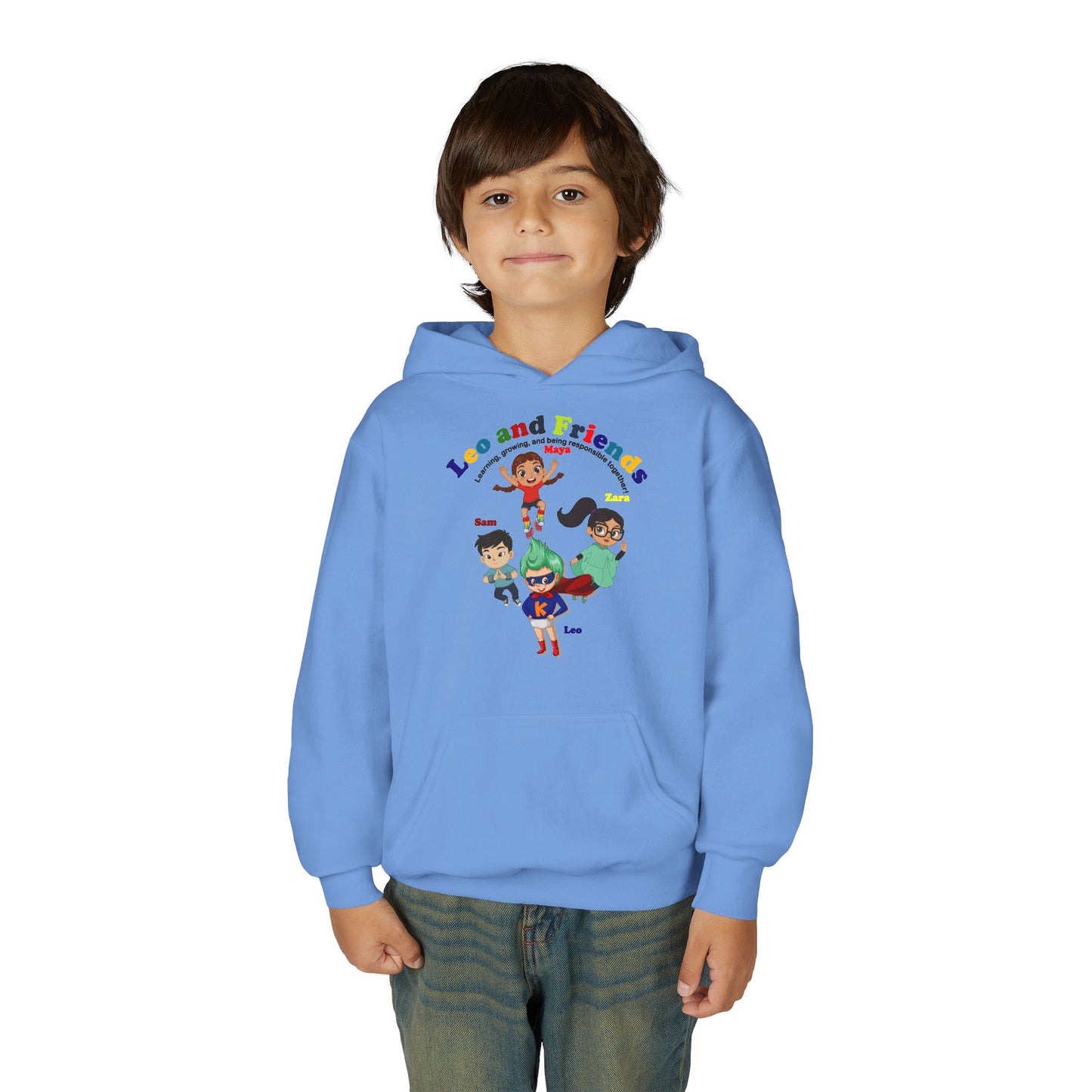 Youth Heavy Blend Hooded Sweatshirt - Leo & Friends - Learning and growing