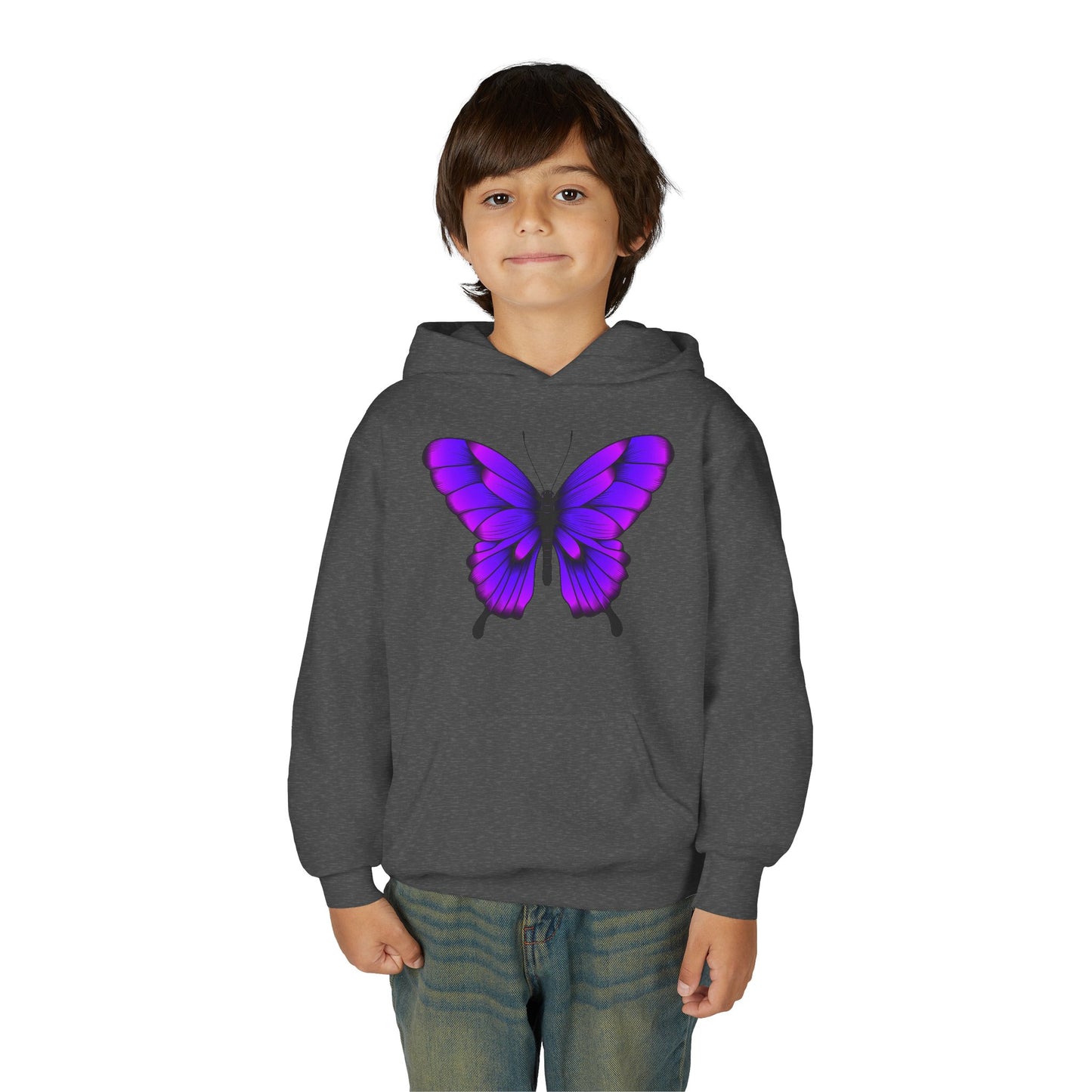 Youth Heavy Blend Hooded Sweatshirt - Tropical purple butterfly