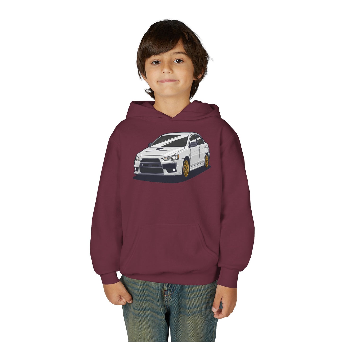 Youth Heavy Blend Hooded Sweatshirt - White car