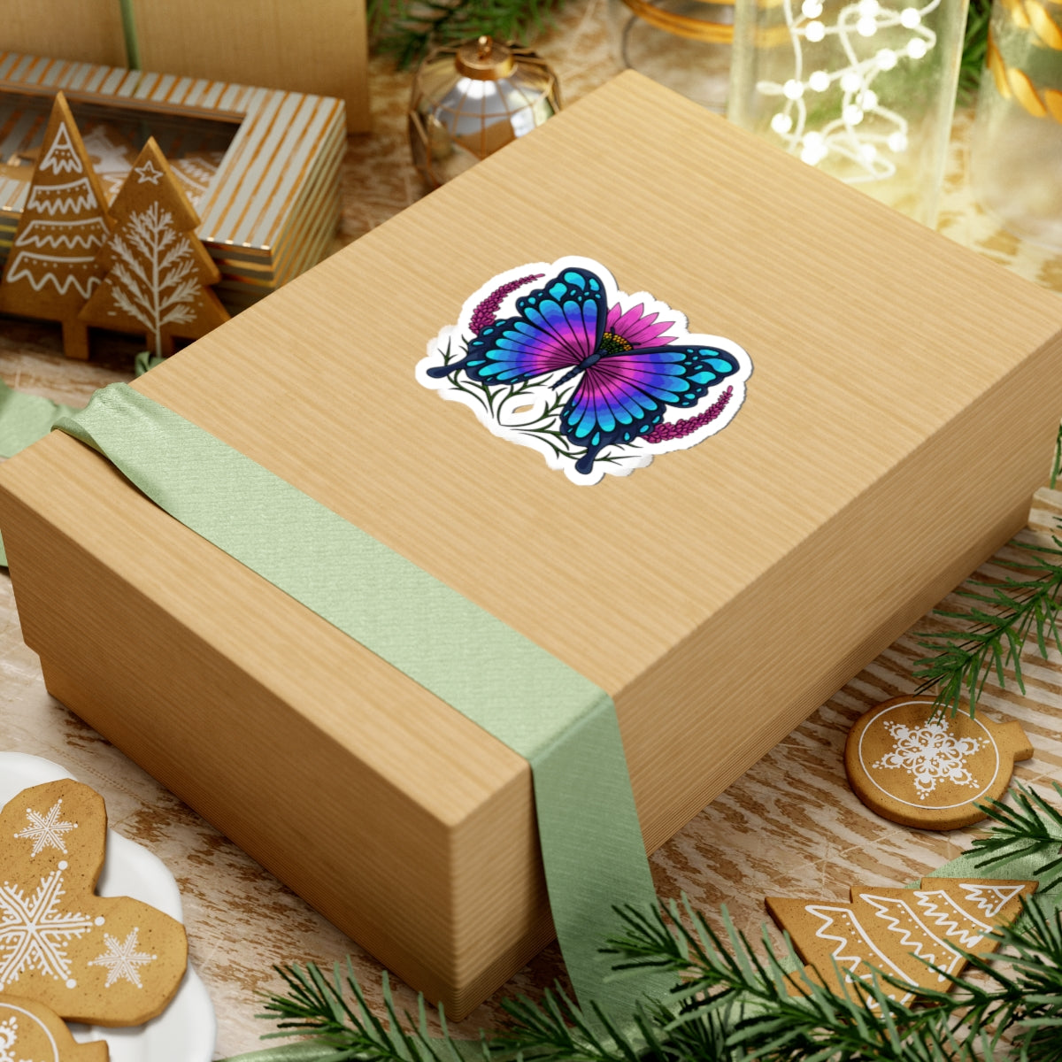 Kiss-Cut Vinyl Decals - Butterfly on the flower