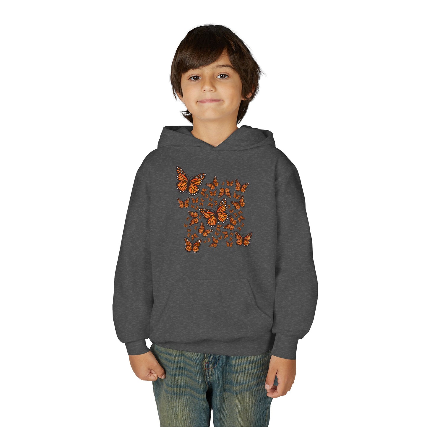 Youth Heavy Blend Hooded Sweatshirt -  Monarch butterflies