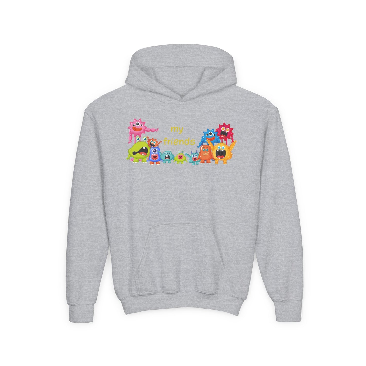 Youth Heavy Blend Hooded Sweatshirt - Colorful Monster Friends