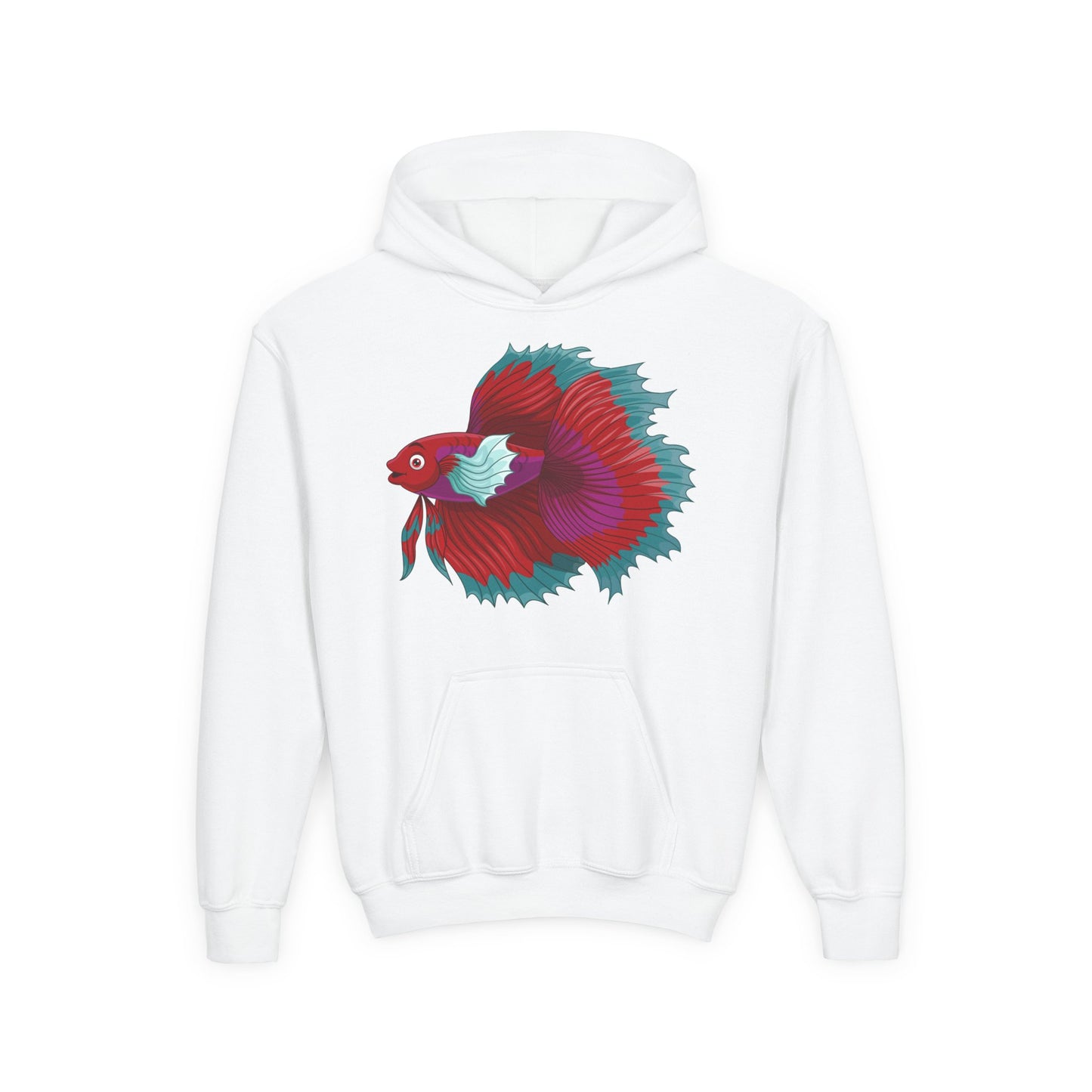 Youth Heavy Blend Hooded Sweatshirt - Red Siamese fighting fish
