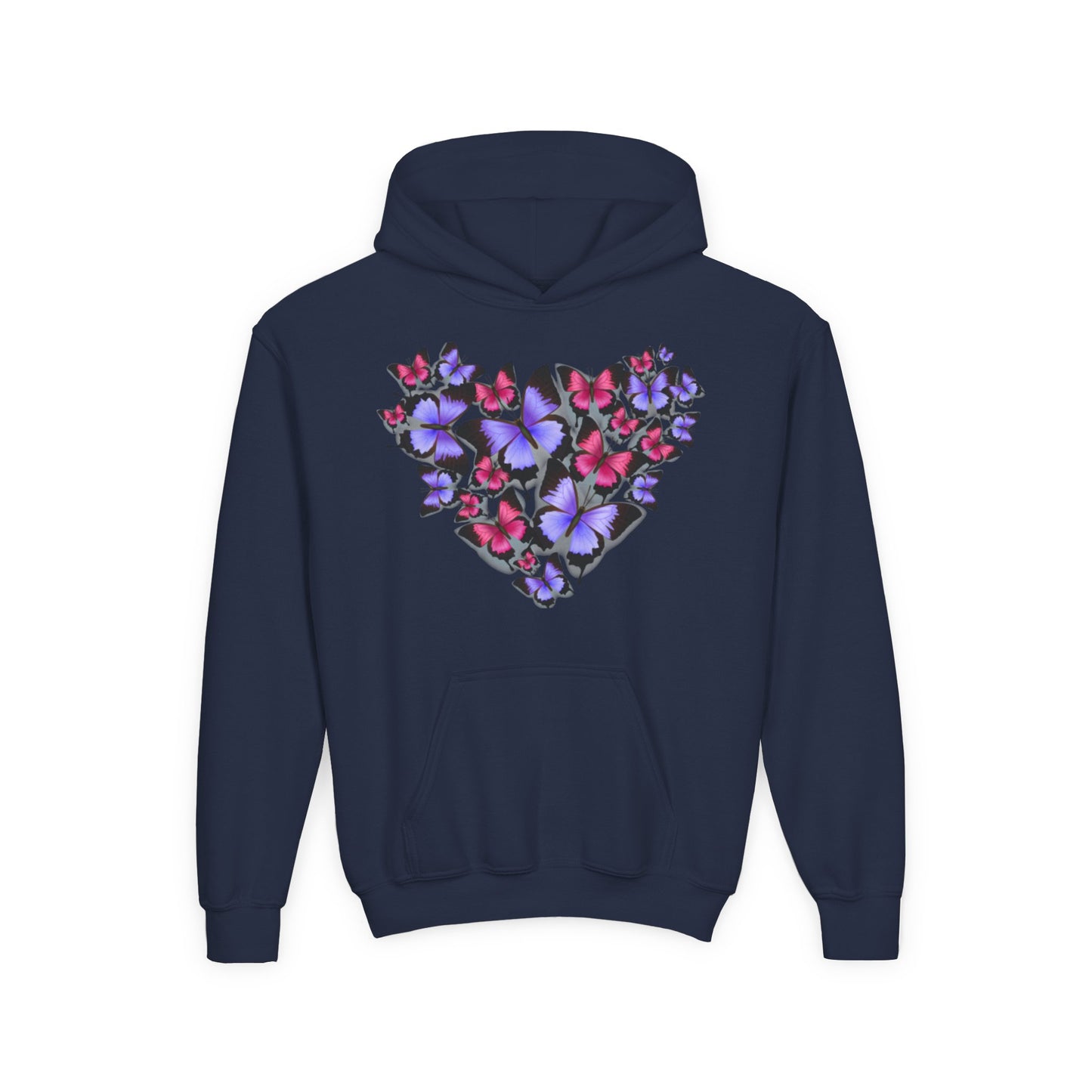 Youth Heavy Blend Hooded Sweatshirt -  Heart shape monarch butterfly