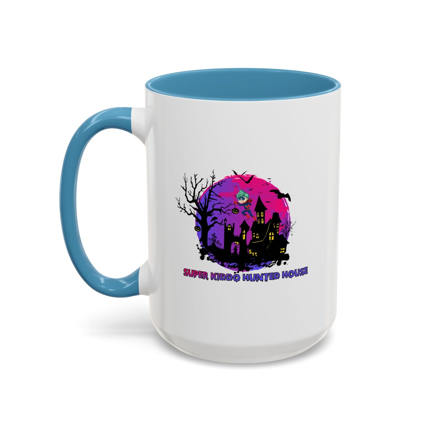 Accent Coffee Mug - Super kiddo flying on hunted house