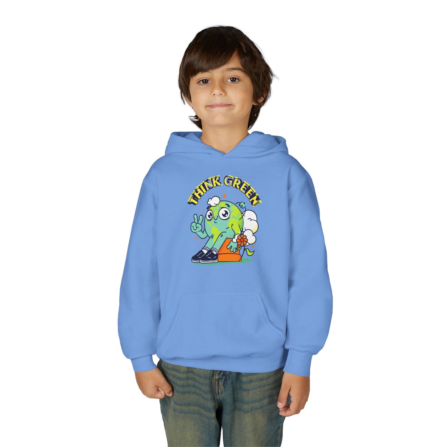Youth Heavy Blend Hooded Sweatshirt - Think Green' Design