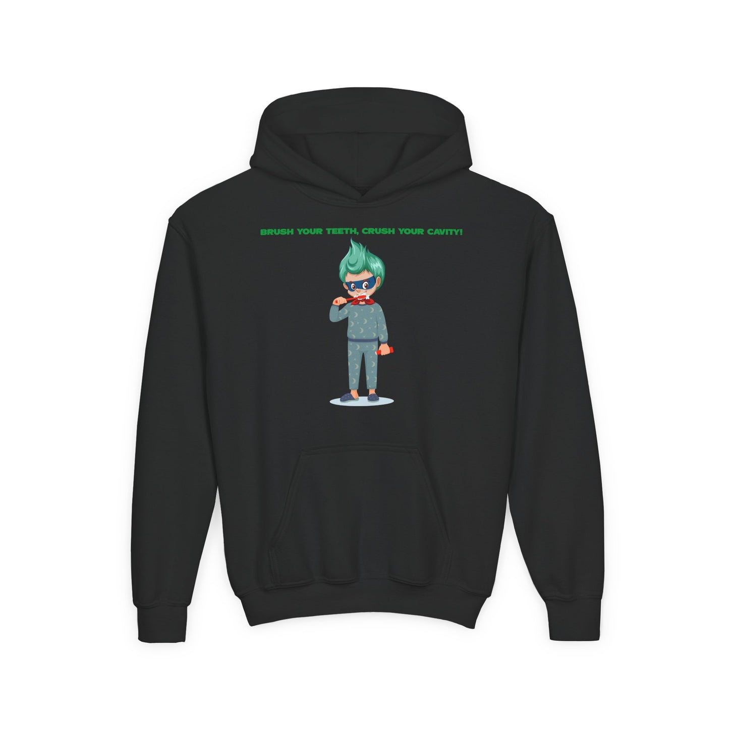 Youth Heavy Blend Hooded Sweatshirt - Super kiddo brushing teeth