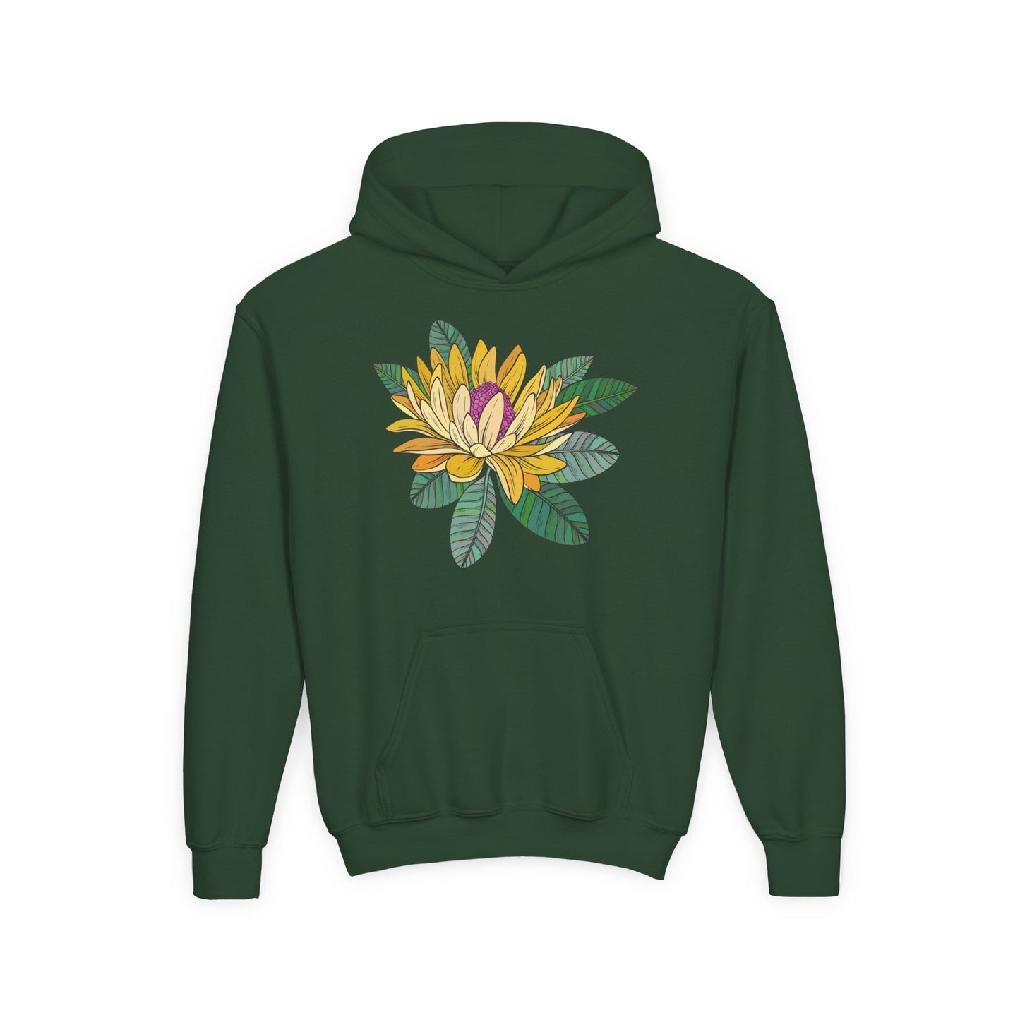 Youth Heavy Blend Hooded Sweatshirt -  Yellow flower