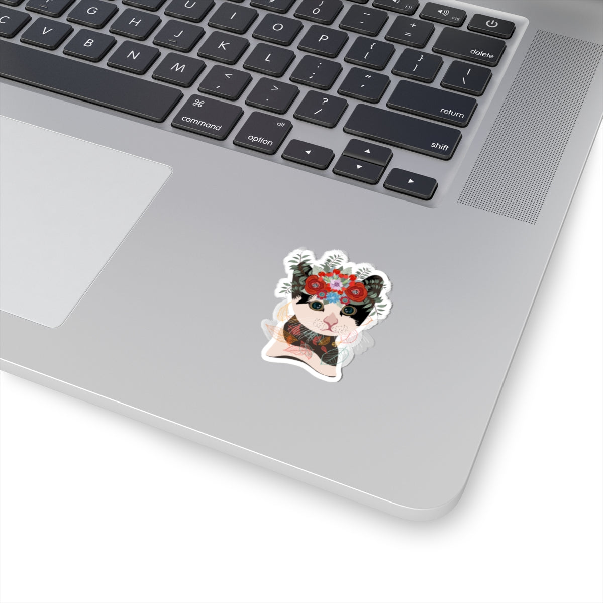 Kiss-Cut Vinyl Decals - Lovely cat with crown flowers
