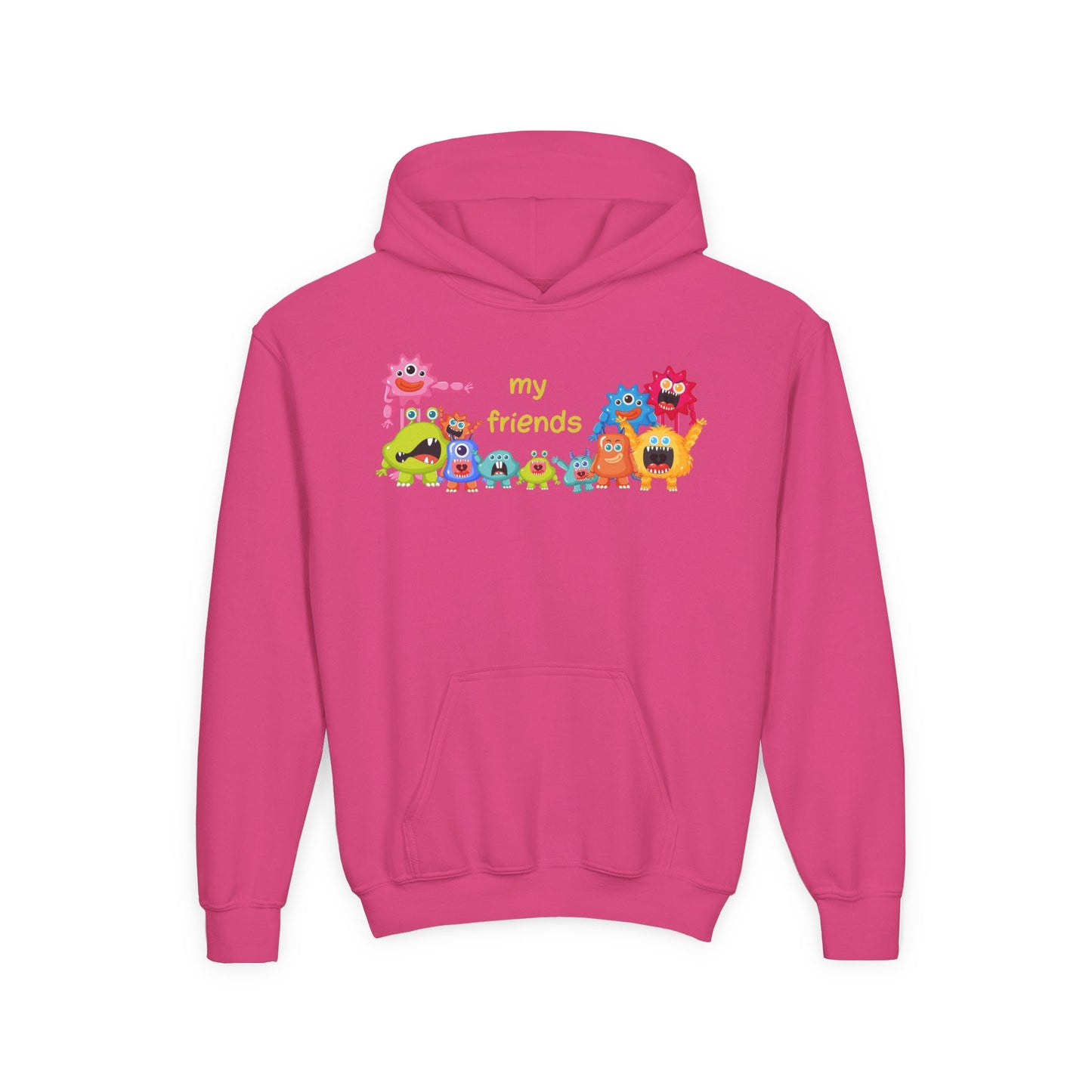 Youth Heavy Blend Hooded Sweatshirt - Colorful Monster Friends
