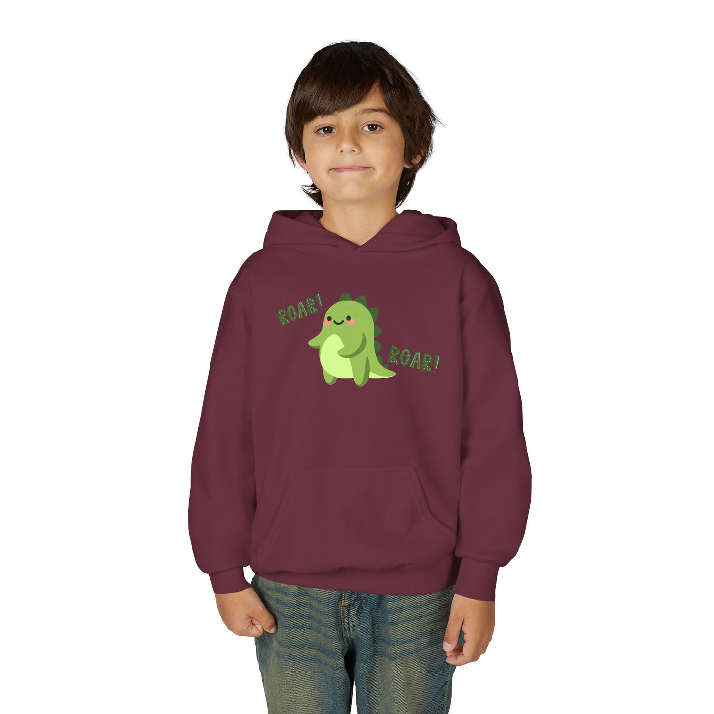 Youth Heavy Blend Hooded Sweatshirt - Cute Dinosaur Roar