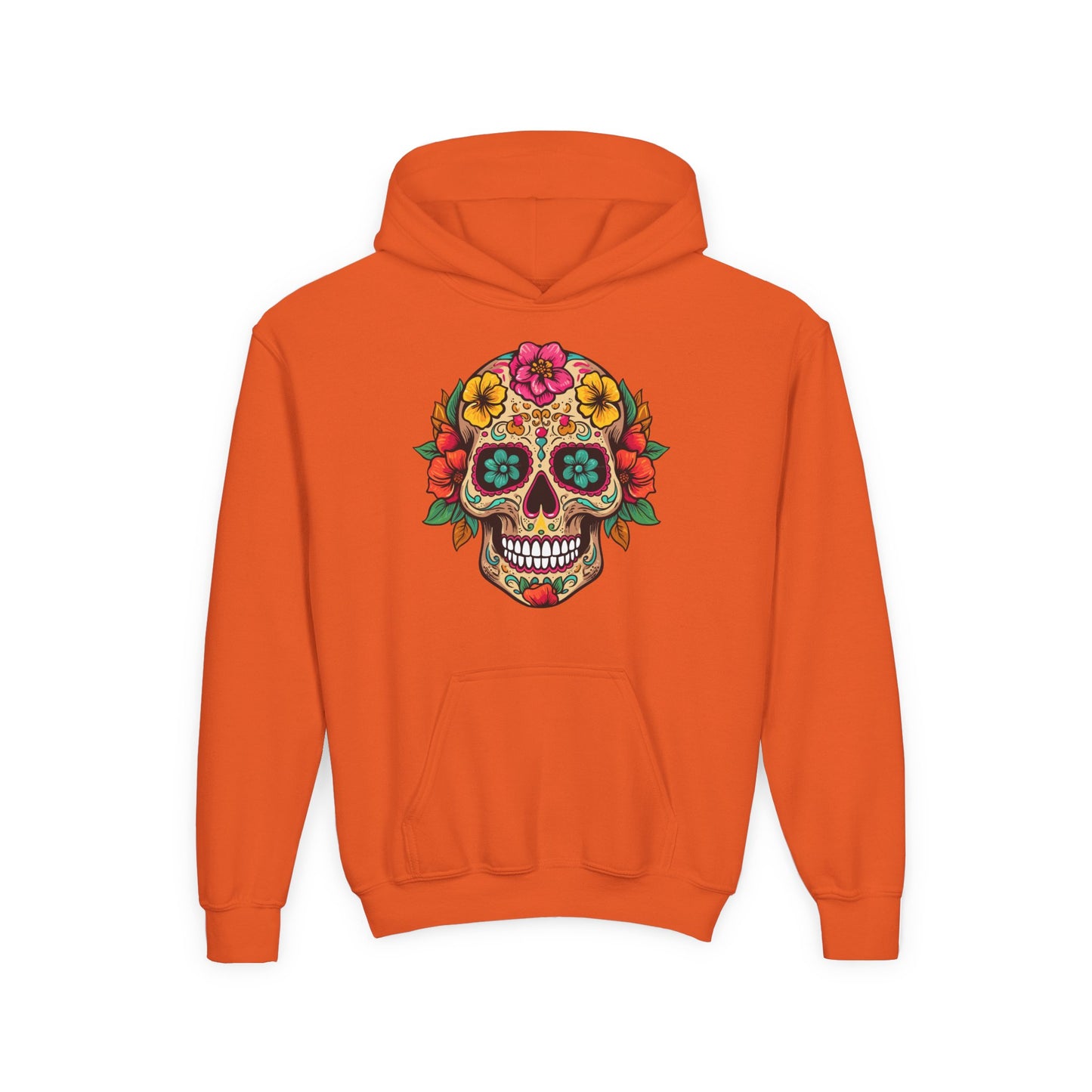 Youth Heavy Blend Hooded Sweatshirt - Colorful Skull Floral