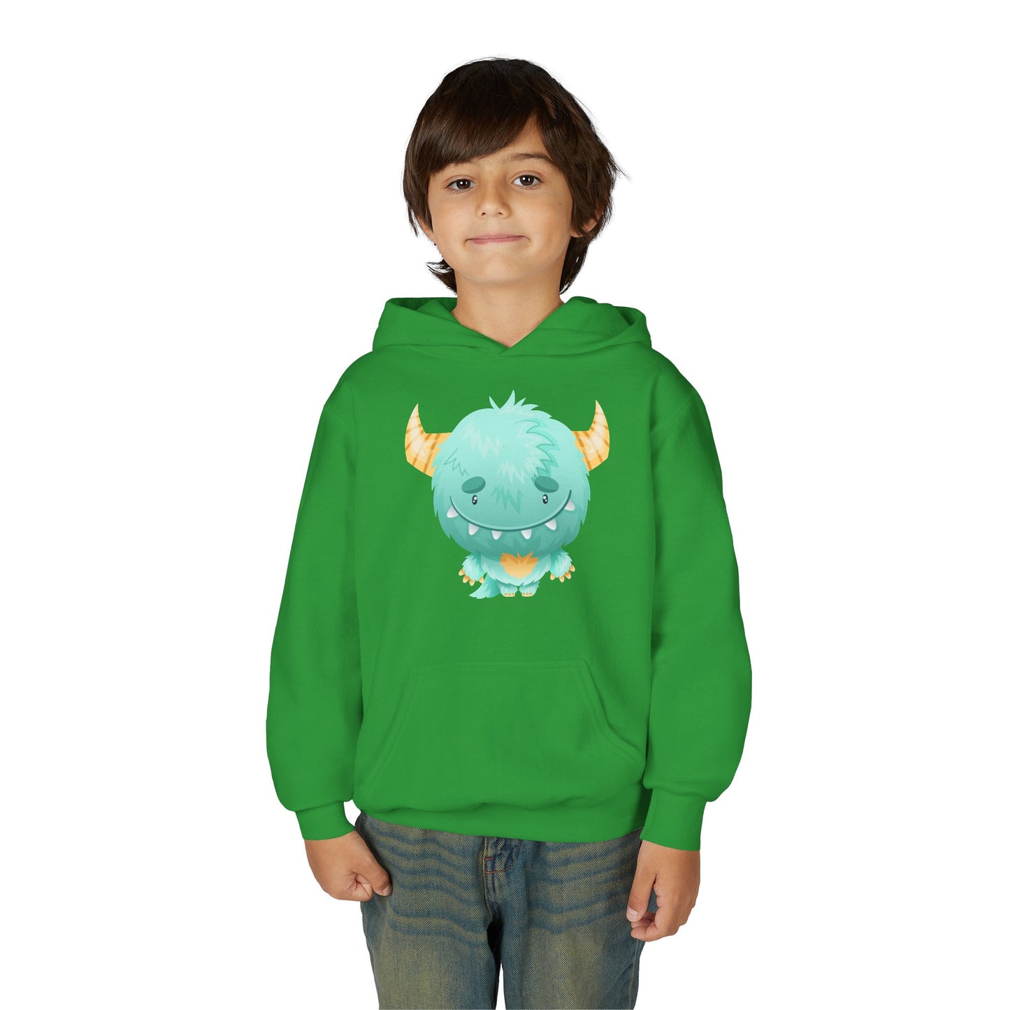 Youth Heavy Blend Hooded Sweatshirt - Cute green baby monster