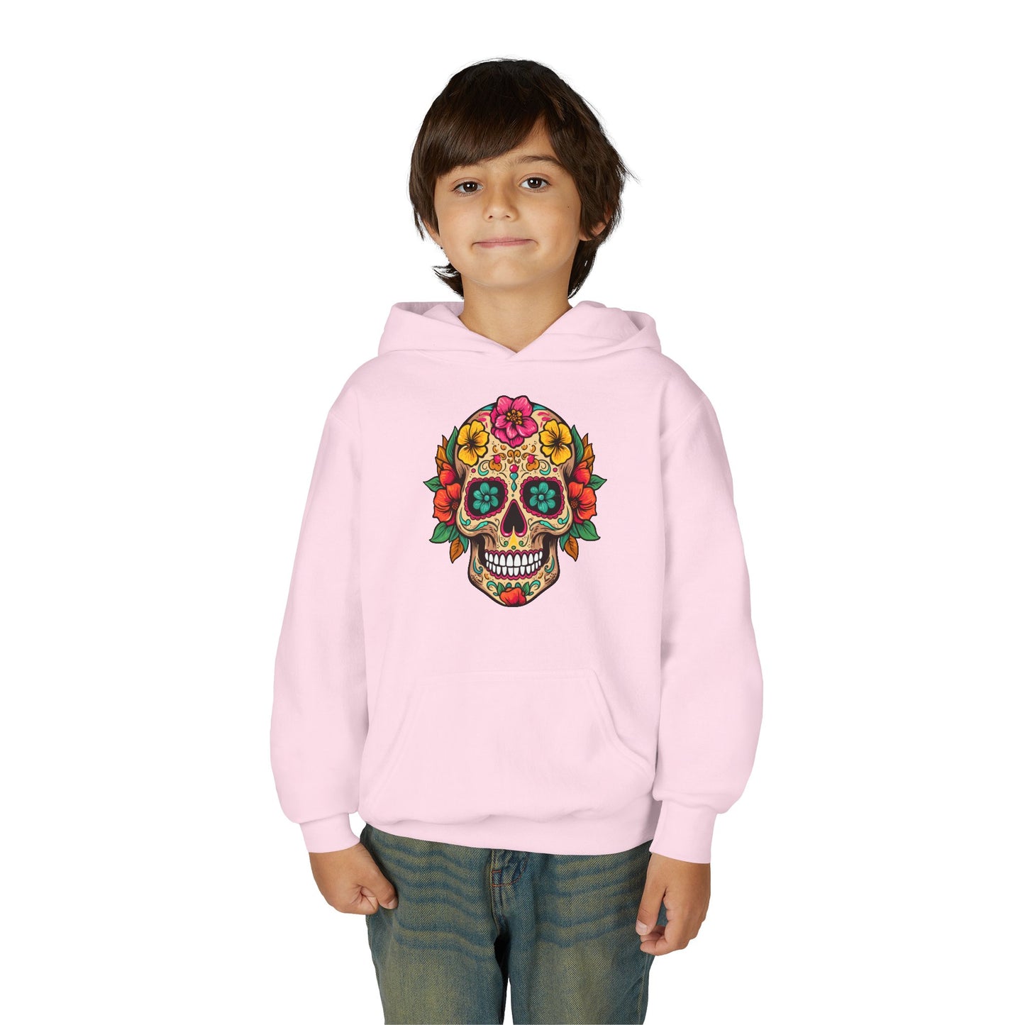 Youth Heavy Blend Hooded Sweatshirt - Colorful Skull Floral