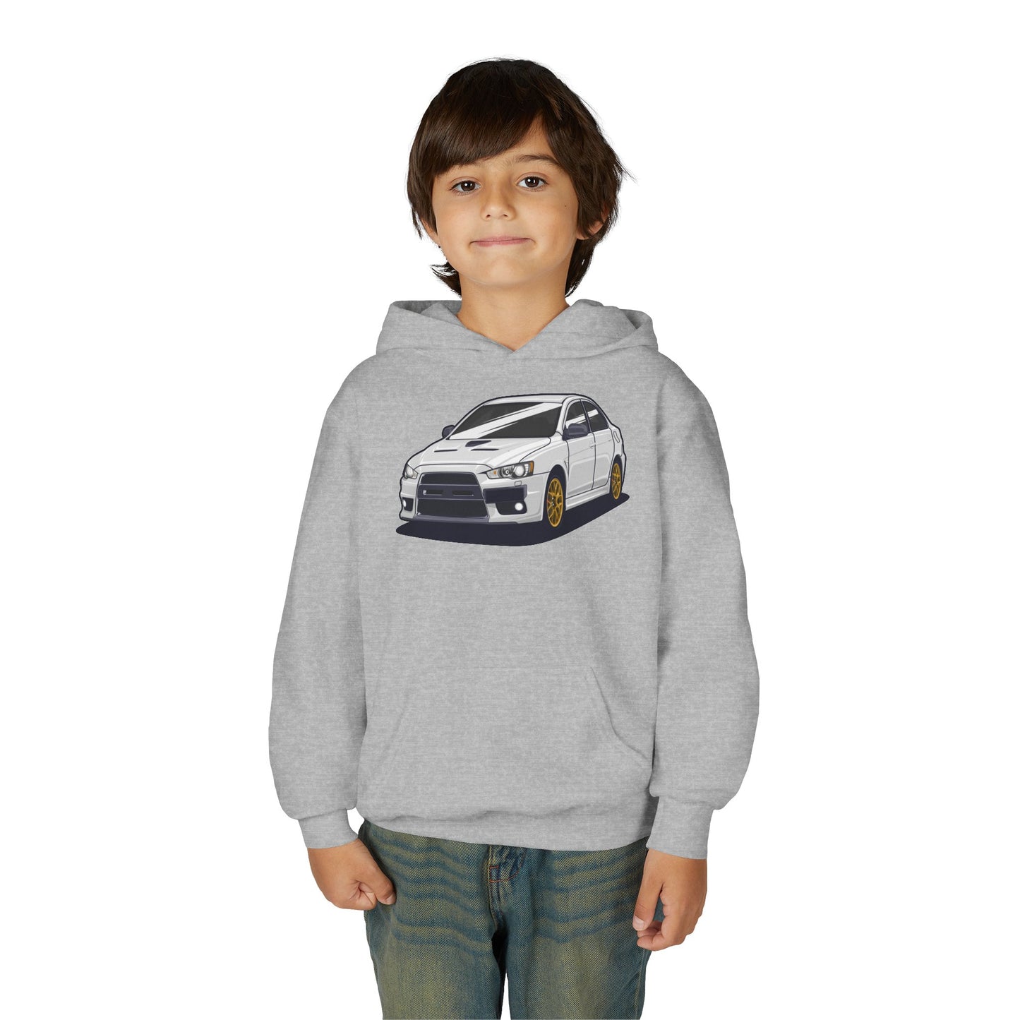 Youth Heavy Blend Hooded Sweatshirt - White car
