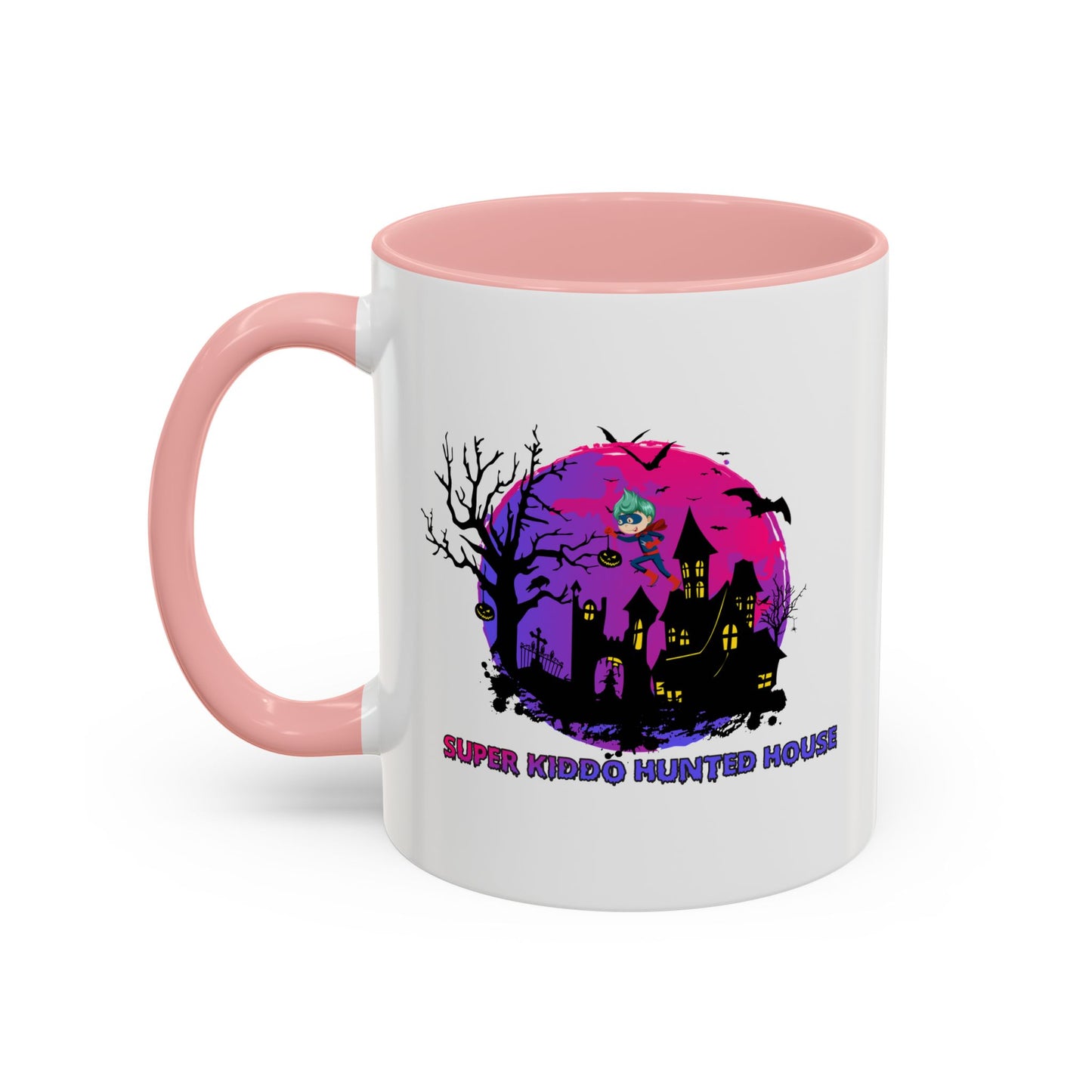 Accent Coffee Mug - Super kiddo flying on hunted house