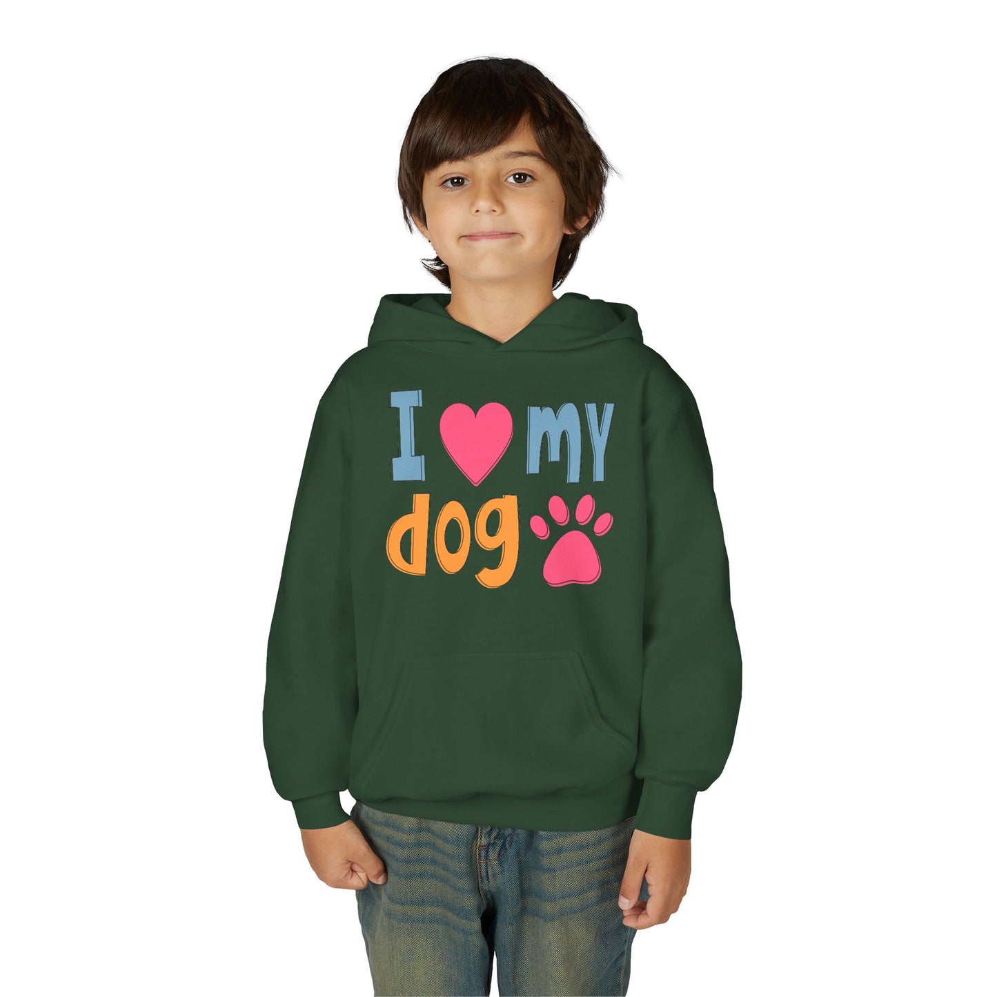 Youth Heavy Blend Hooded Sweatshirt - I love my dog