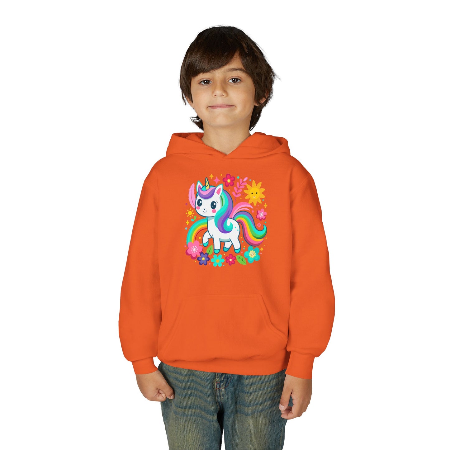 Youth Heavy Blend Hooded Sweatshirt - Unicorn with flowers