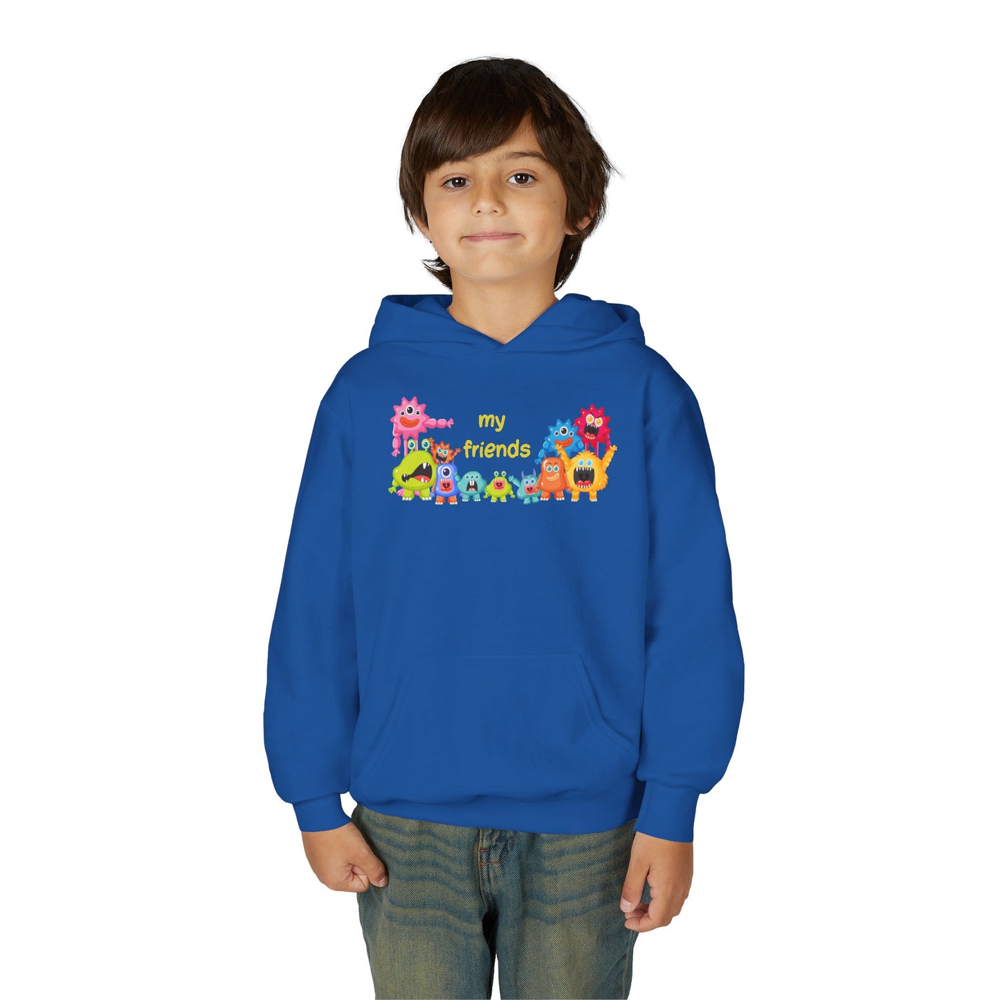 Youth Heavy Blend Hooded Sweatshirt - Colorful Monster Friends