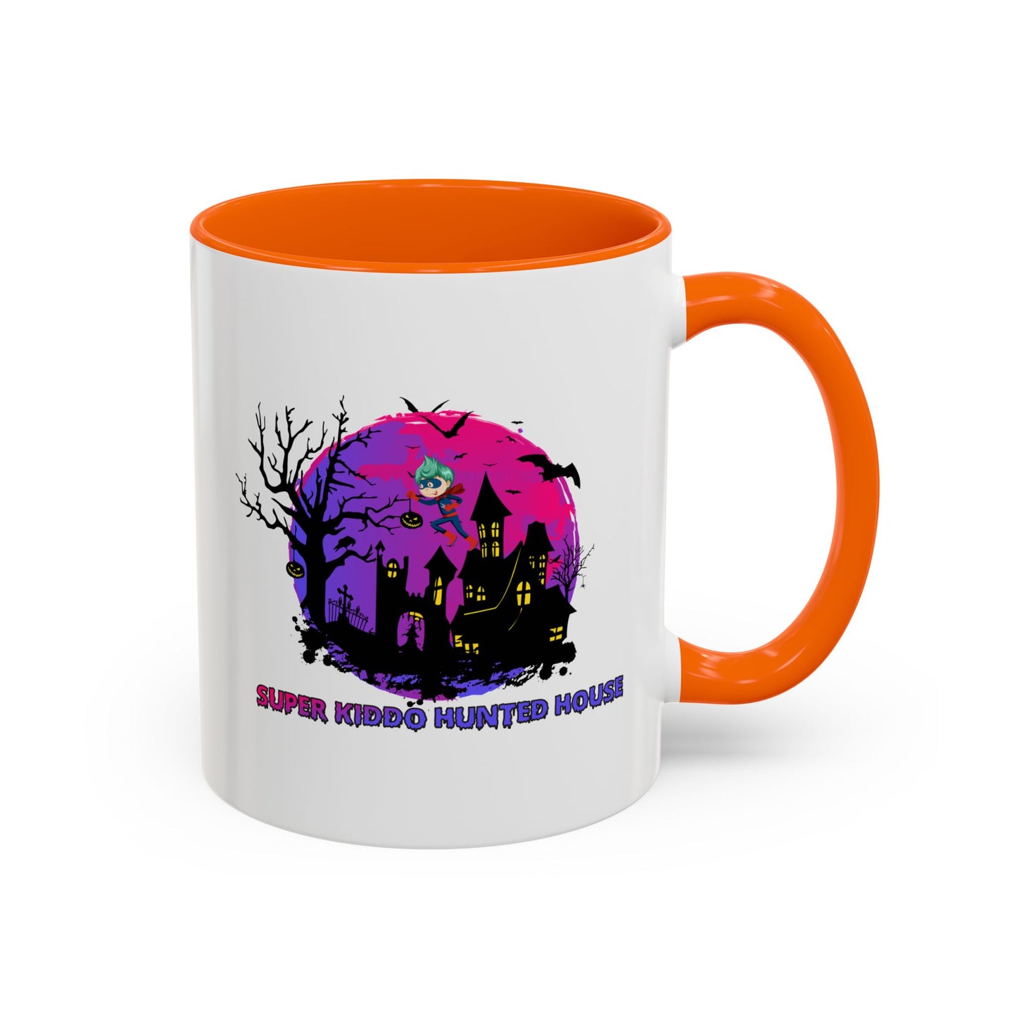Accent Coffee Mug - Super kiddo flying on hunted house