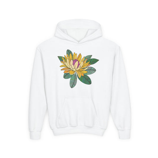 Youth Heavy Blend Hooded Sweatshirt -  Yellow flower