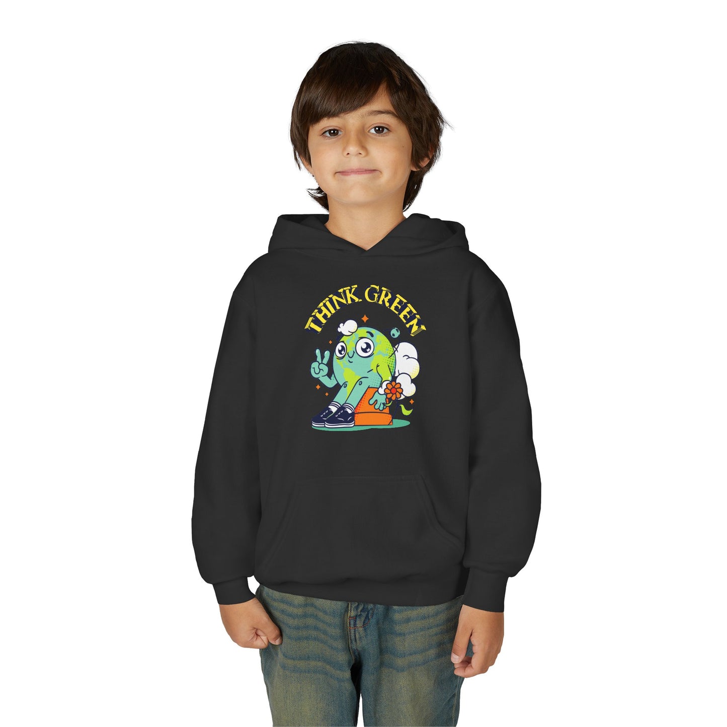 Youth Heavy Blend Hooded Sweatshirt - Think Green' Design