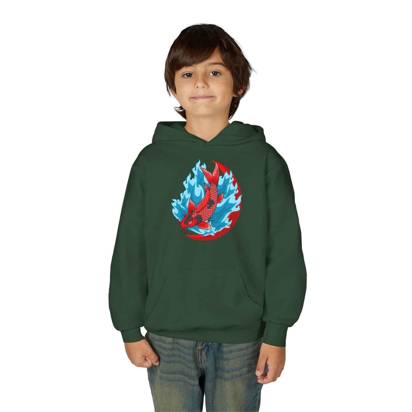 Youth Heavy Blend Hooded Sweatshirt - Red koi