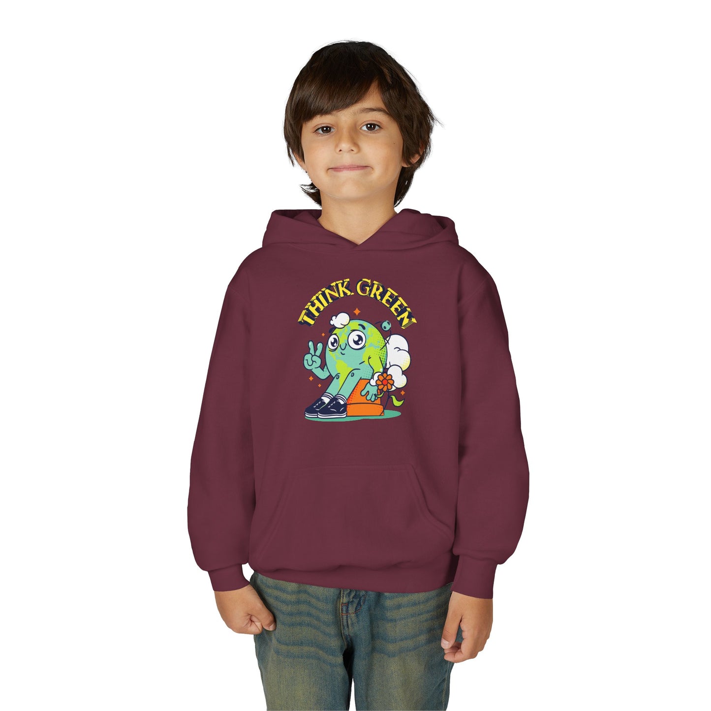 Youth Heavy Blend Hooded Sweatshirt - Think Green' Design