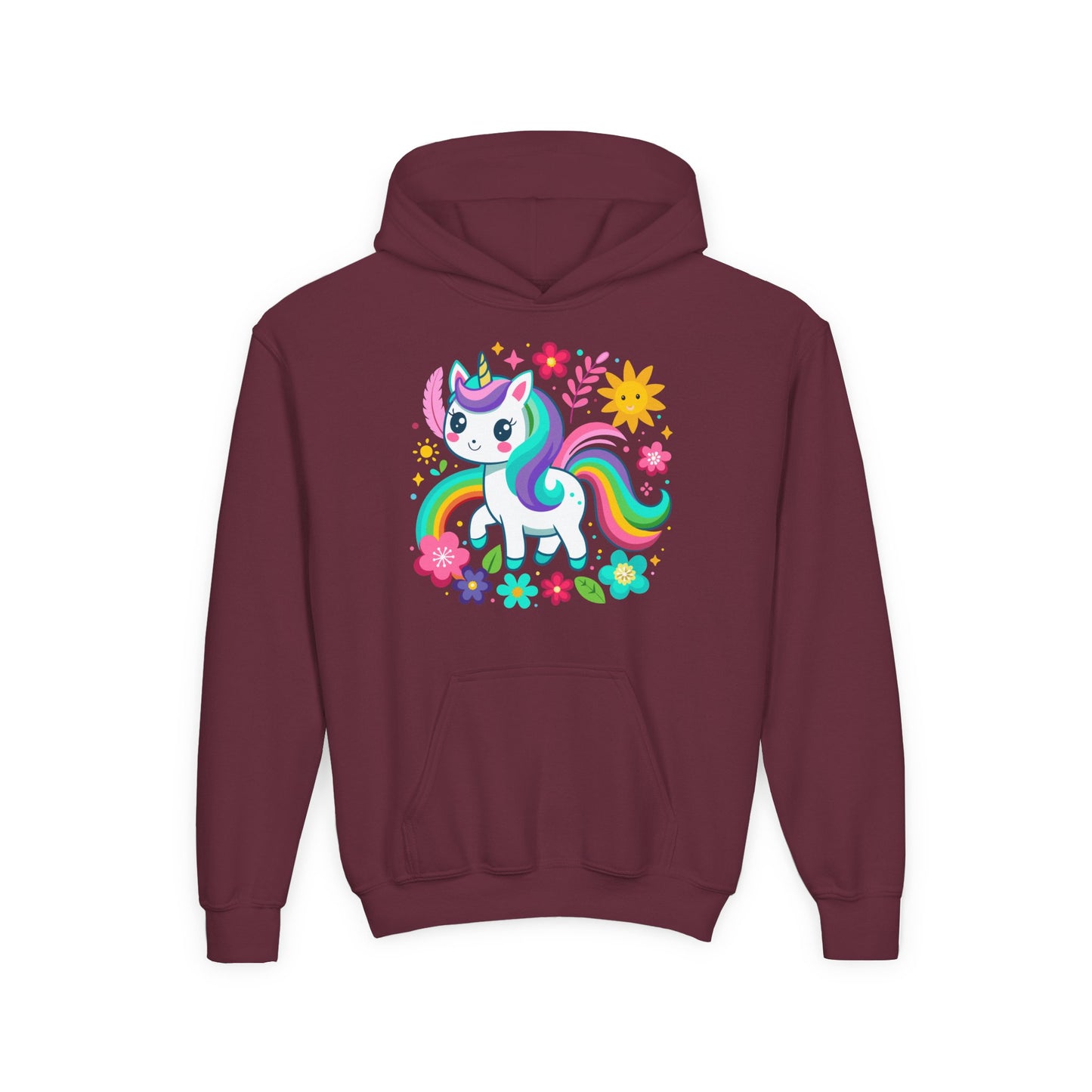 Youth Heavy Blend Hooded Sweatshirt - Unicorn with flowers