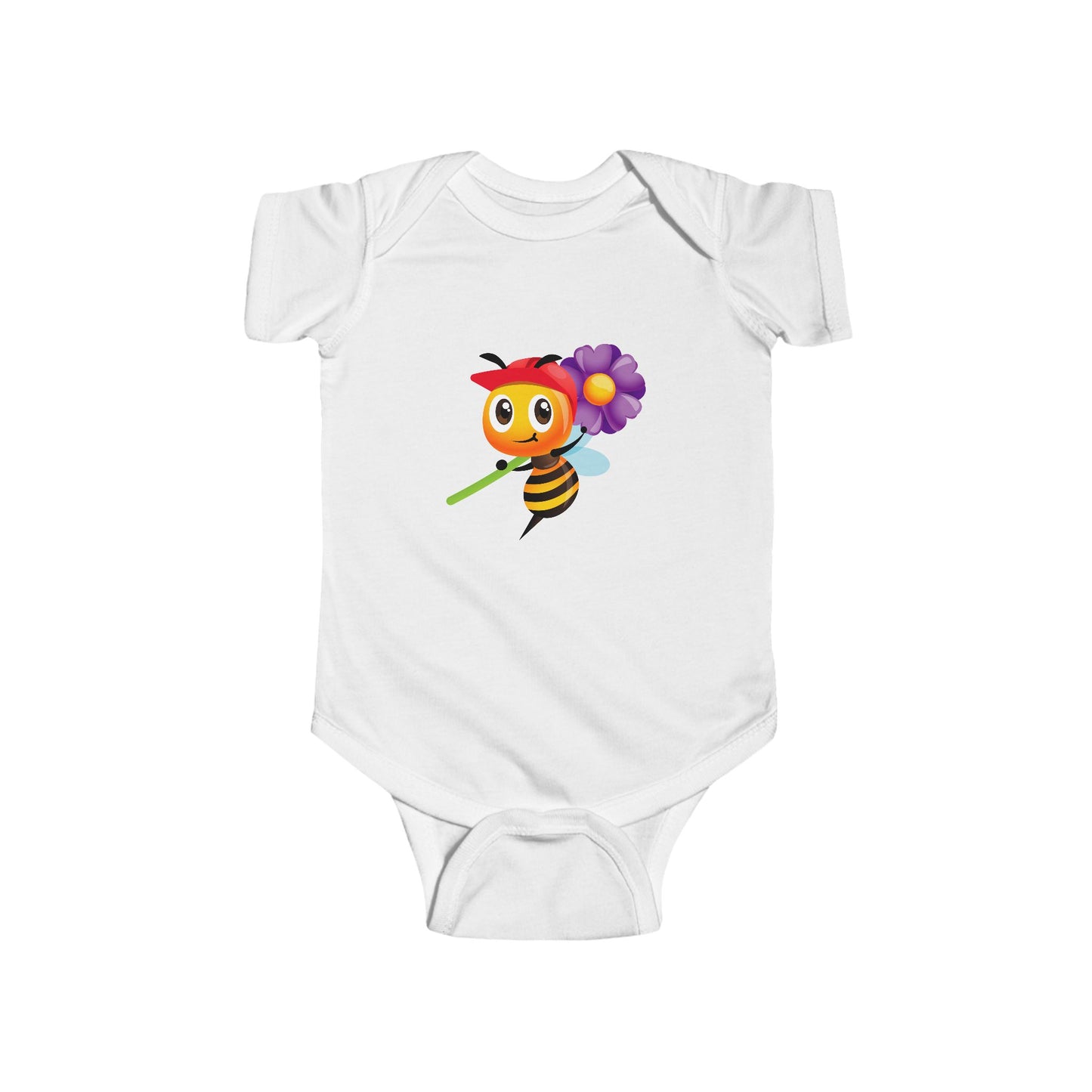 Infant Fine Jersey Bodysuit - Bee holding purple flower