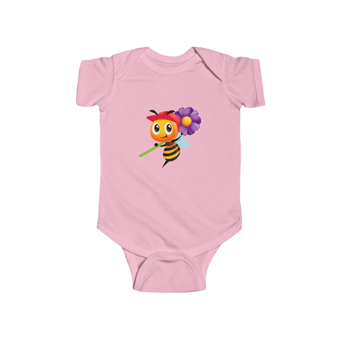 Infant Fine Jersey Bodysuit - Bee holding purple flower