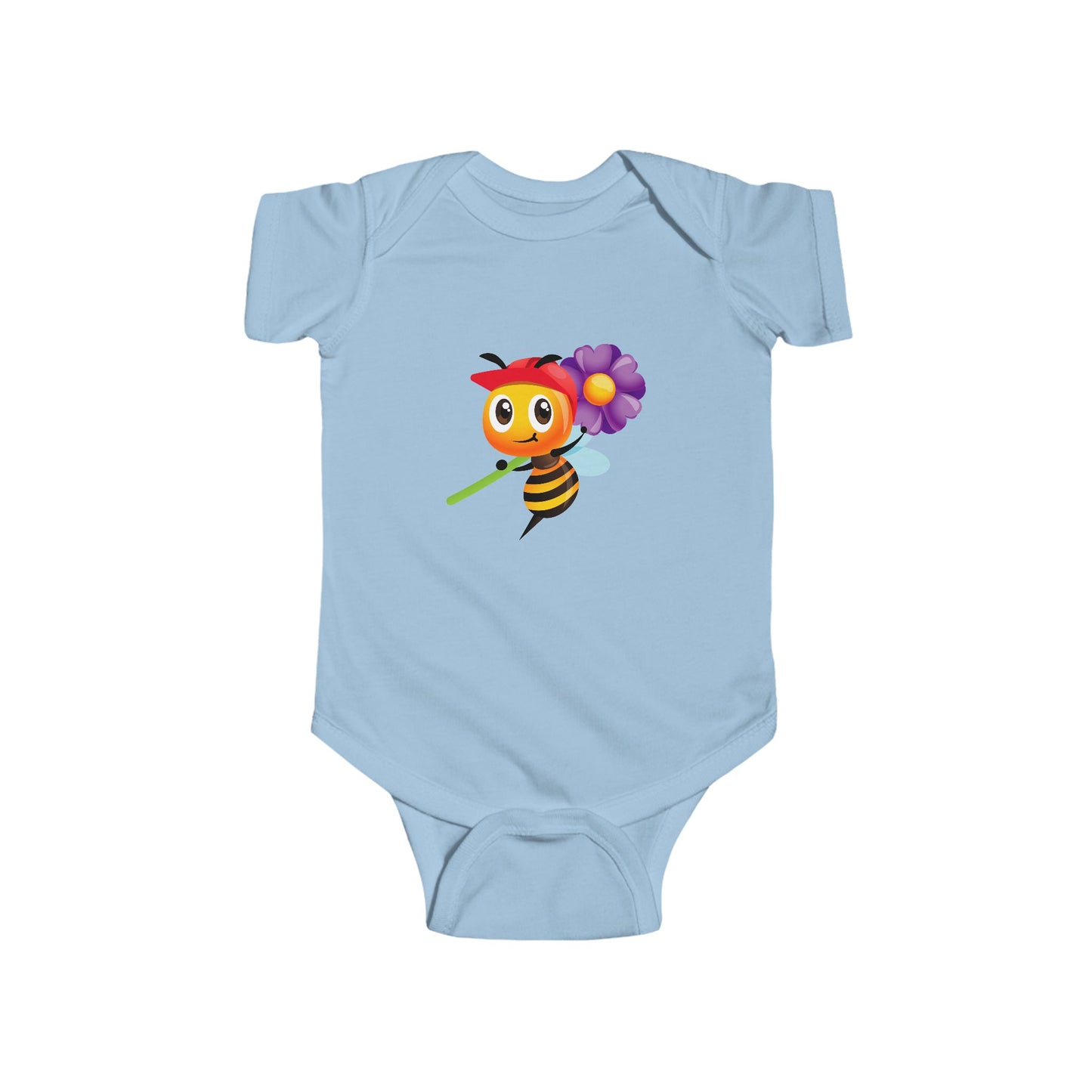 Infant Fine Jersey Bodysuit - Bee holding purple flower