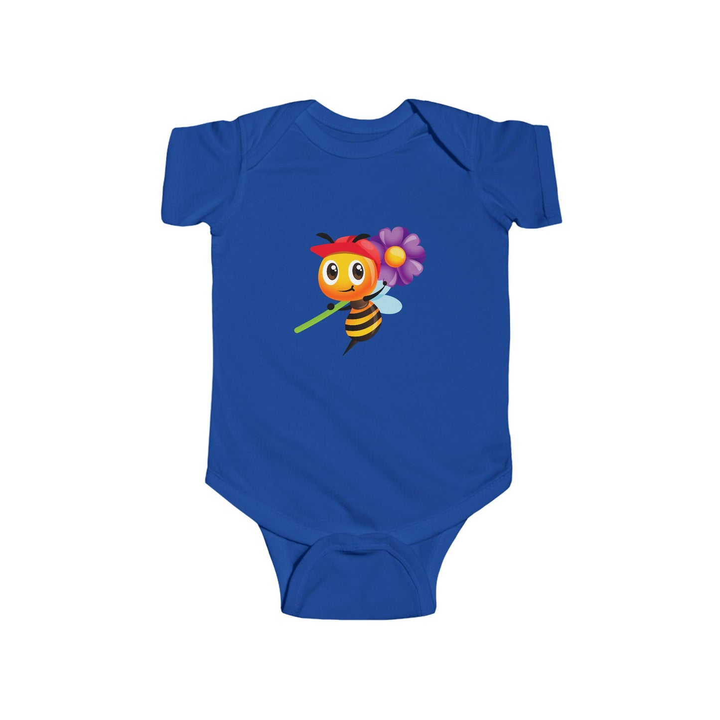 Infant Fine Jersey Bodysuit - Bee holding purple flower