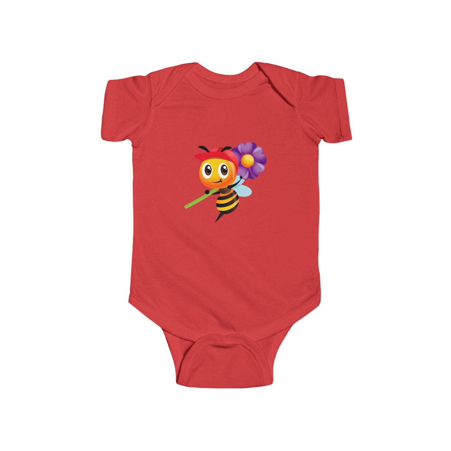 Infant Fine Jersey Bodysuit - Bee holding purple flower