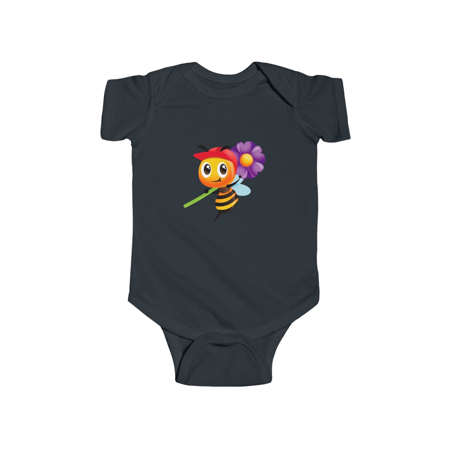 Infant Fine Jersey Bodysuit - Bee holding purple flower