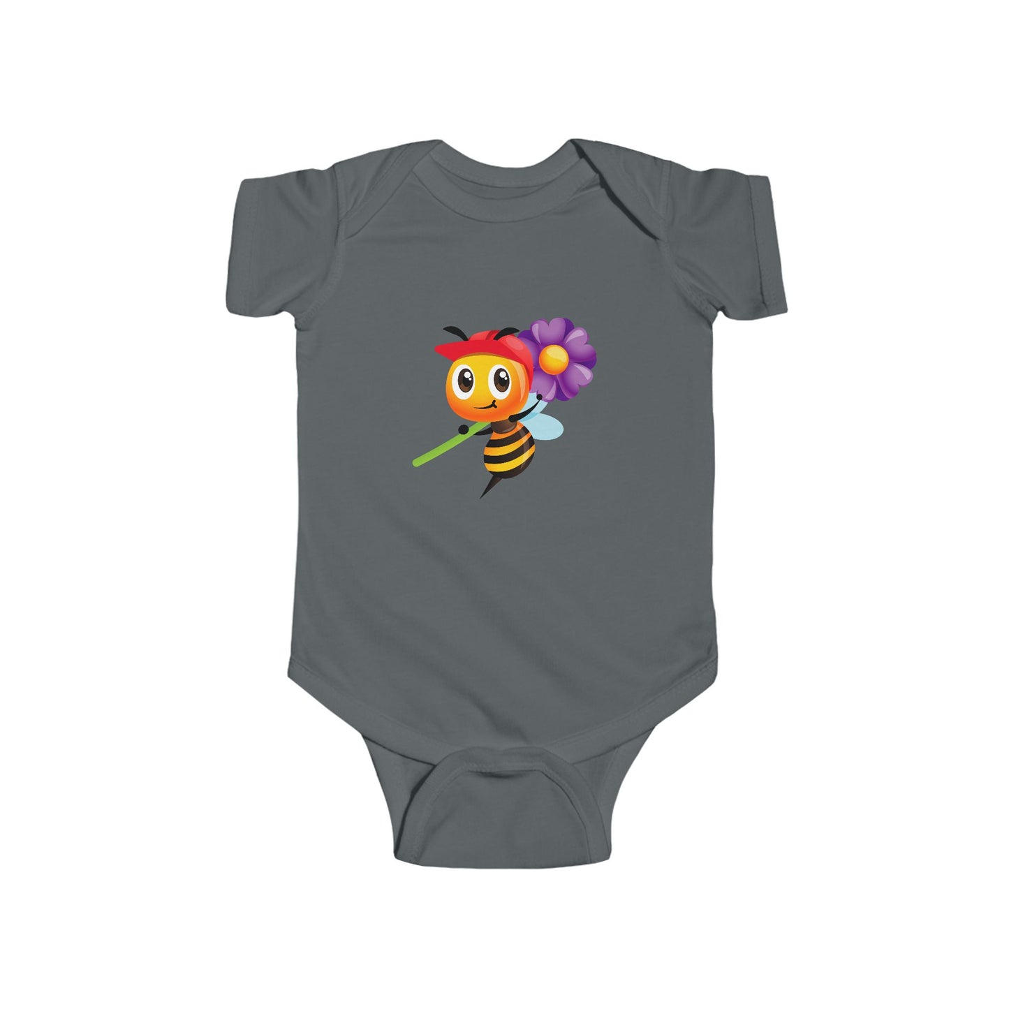 Infant Fine Jersey Bodysuit - Bee holding purple flower