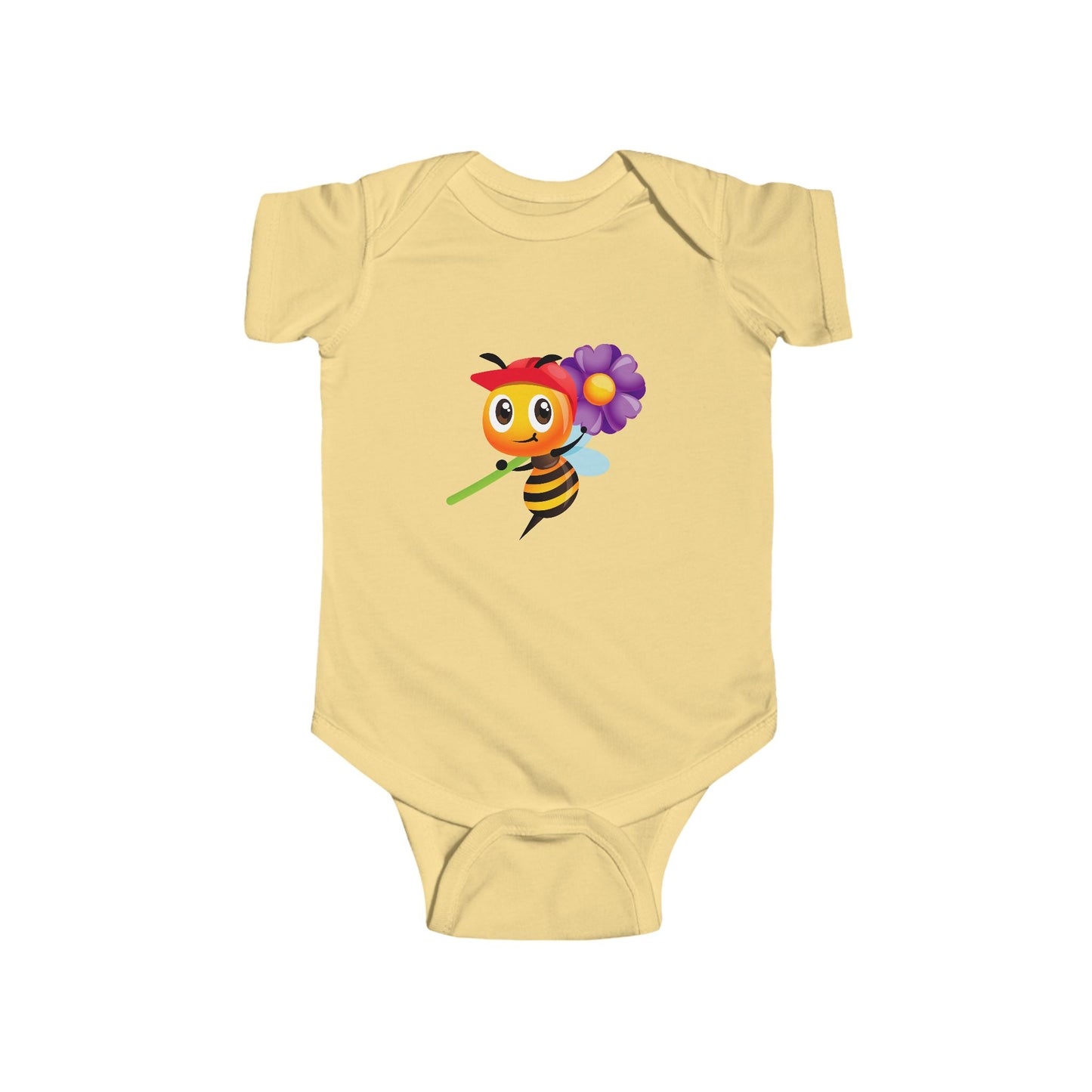 Infant Fine Jersey Bodysuit - Bee holding purple flower