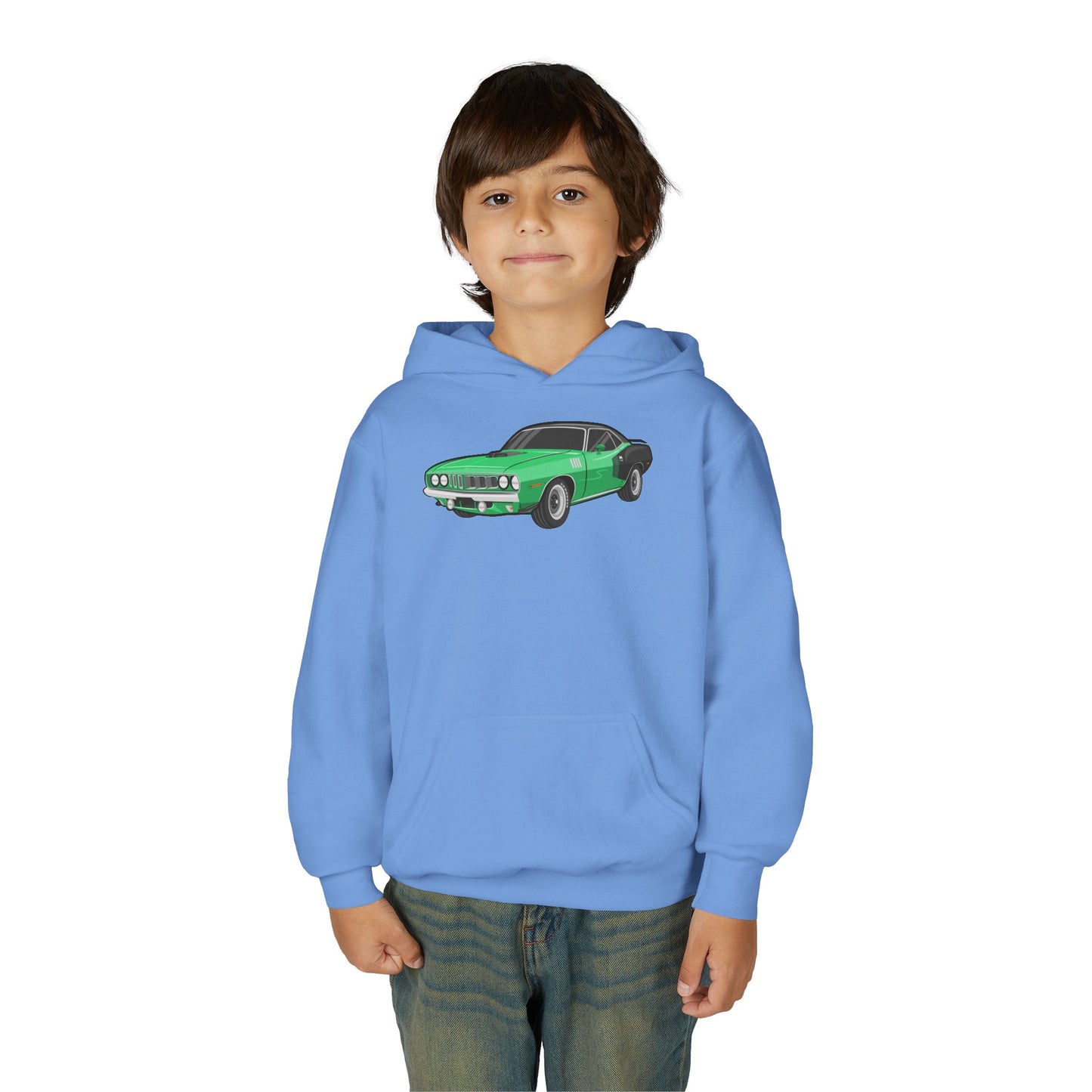 Youth Heavy Blend Hooded Sweatshirt - Vintage green car